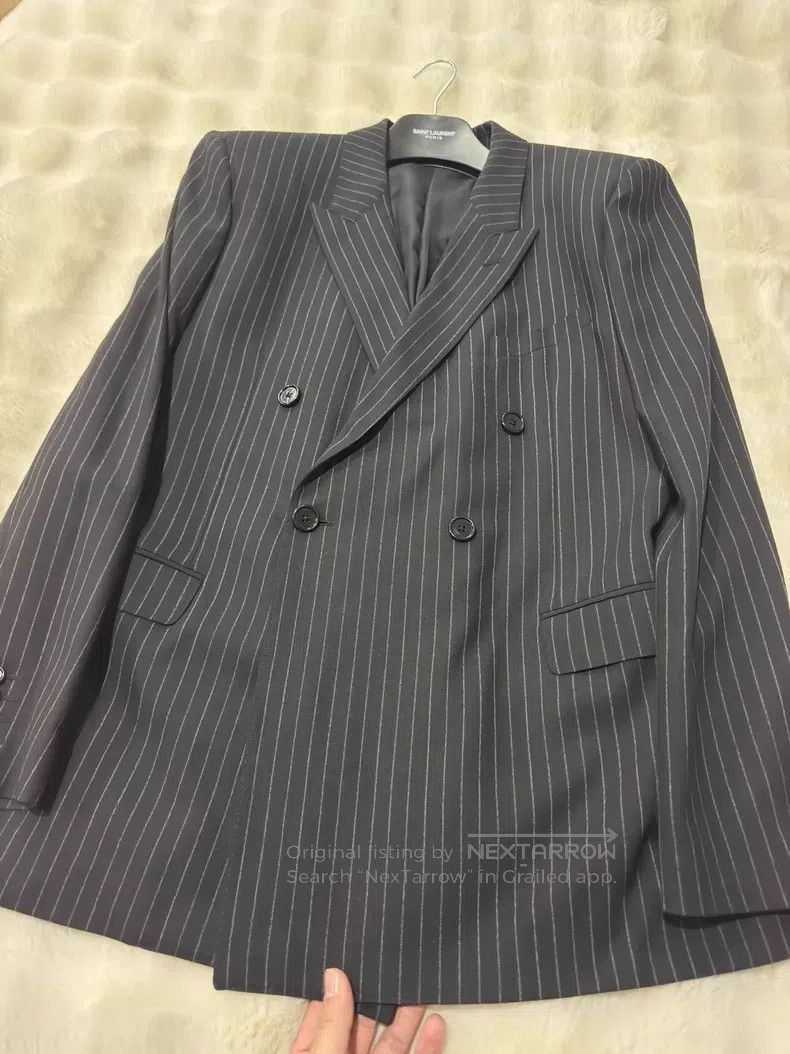 Celine Celine Black striped double-breasted blazer Size US L / EU 52-54 / 3 - 2 Thumbnail
