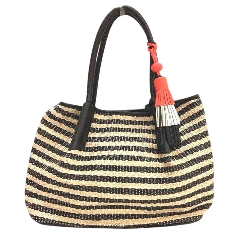 Vince Camuto Harlo Leather Striped Woven Travel Tote Bag in Beige, Women's