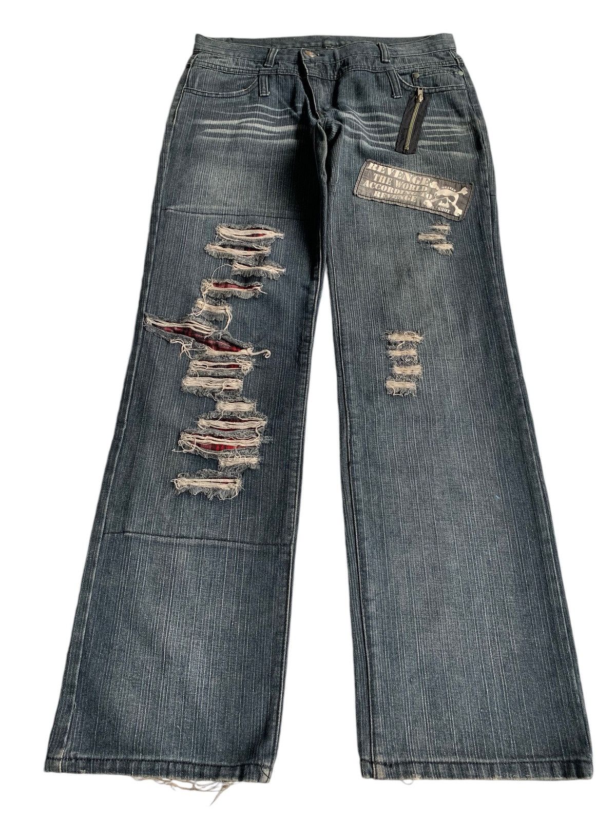 If Six Was Nine Sex Pot Revenge Skull Punk Bondage Style Distressed Denim☠️🎌 Size US 33 - 2 Thumbnail