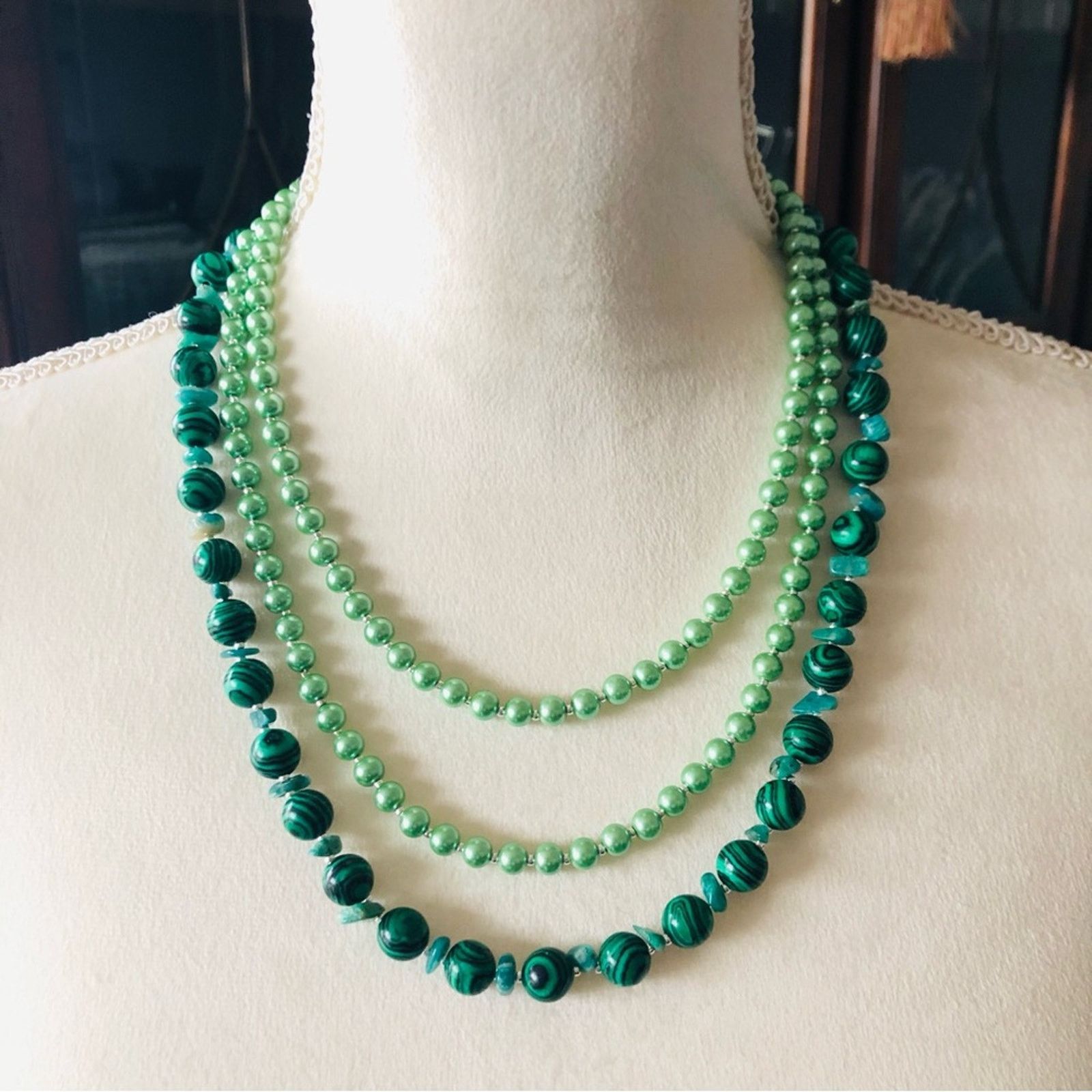 Handmade Handcrafted malachite Czech glass genuine emerald necklace Size ONE SIZE - 7 Thumbnail