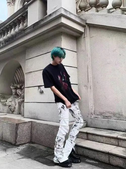 Jean VIBE White Irregular Frayed Stacked Hip Hop Street Jeans Size US 30 / EU 46 - 6 Thumbnail