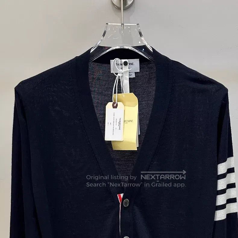 Thom Browne Thom Browne Classic Four Stripe Wool Cardigan in Dark Blue Size US M / EU 48-50 / 2 - 2 Thumbnail