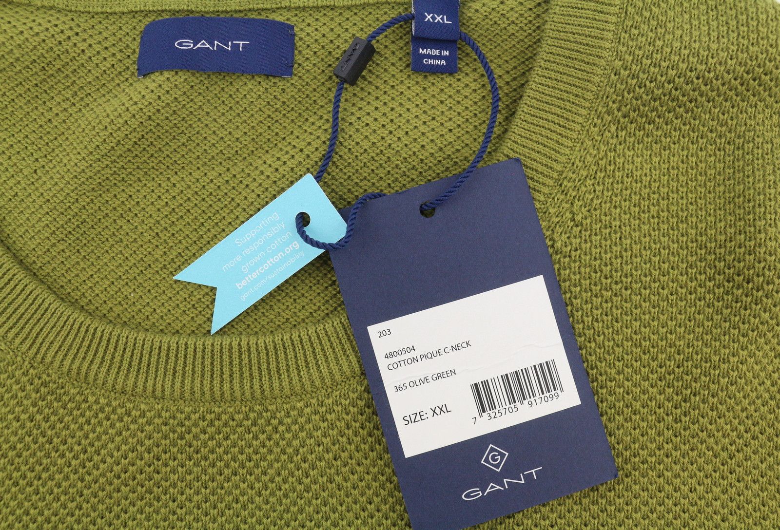 Gant COTTON PIQUE C-NECK 2XL Olive Green Waffle 88088 Size XXL / US 16-18 / IT 52-54 - 6 Thumbnail