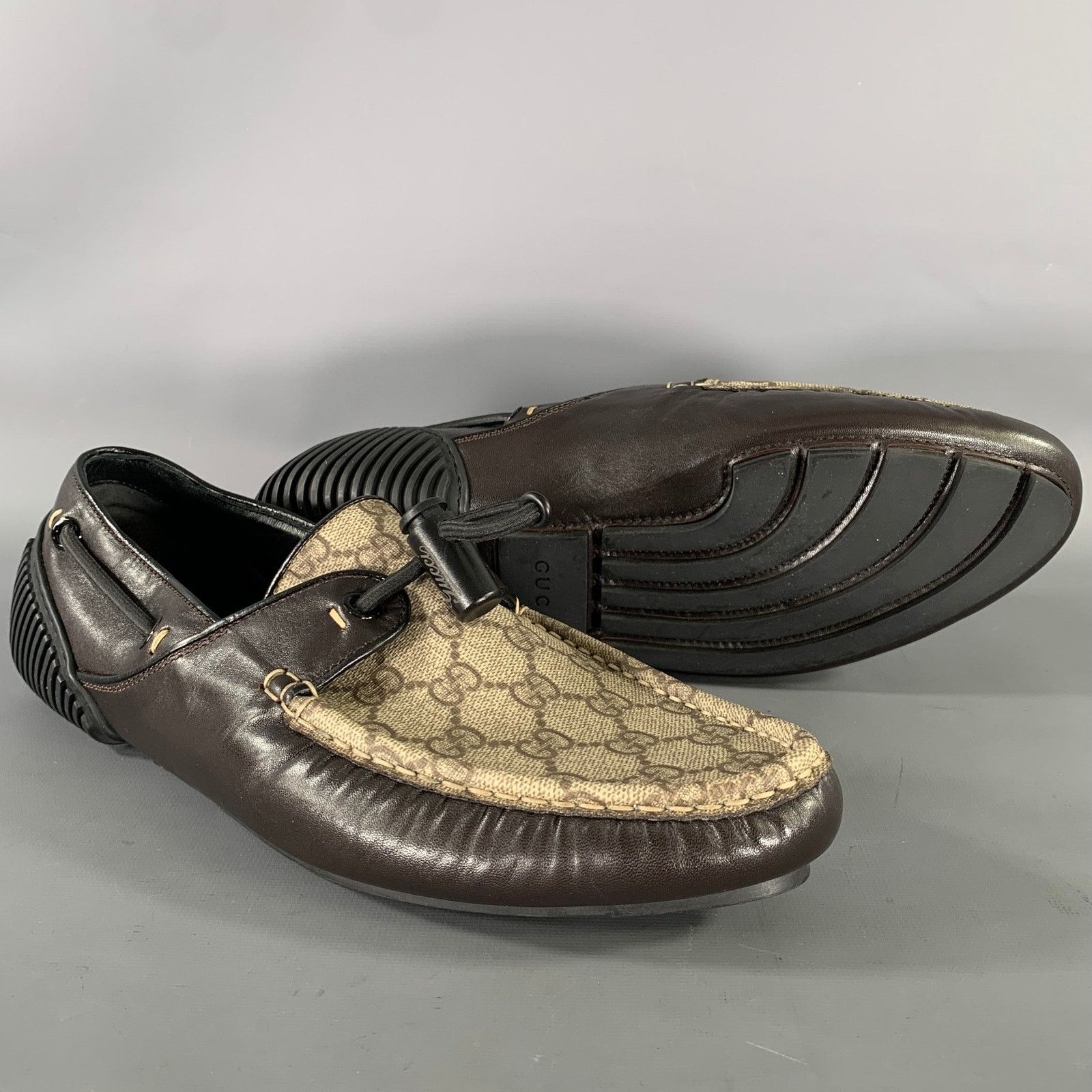 Gucci GUCCI Size 9.5 Tan Brown Monogram Leather Drivers Loafers Size US 9.5 / EU 42-43 - 5 Thumbnail