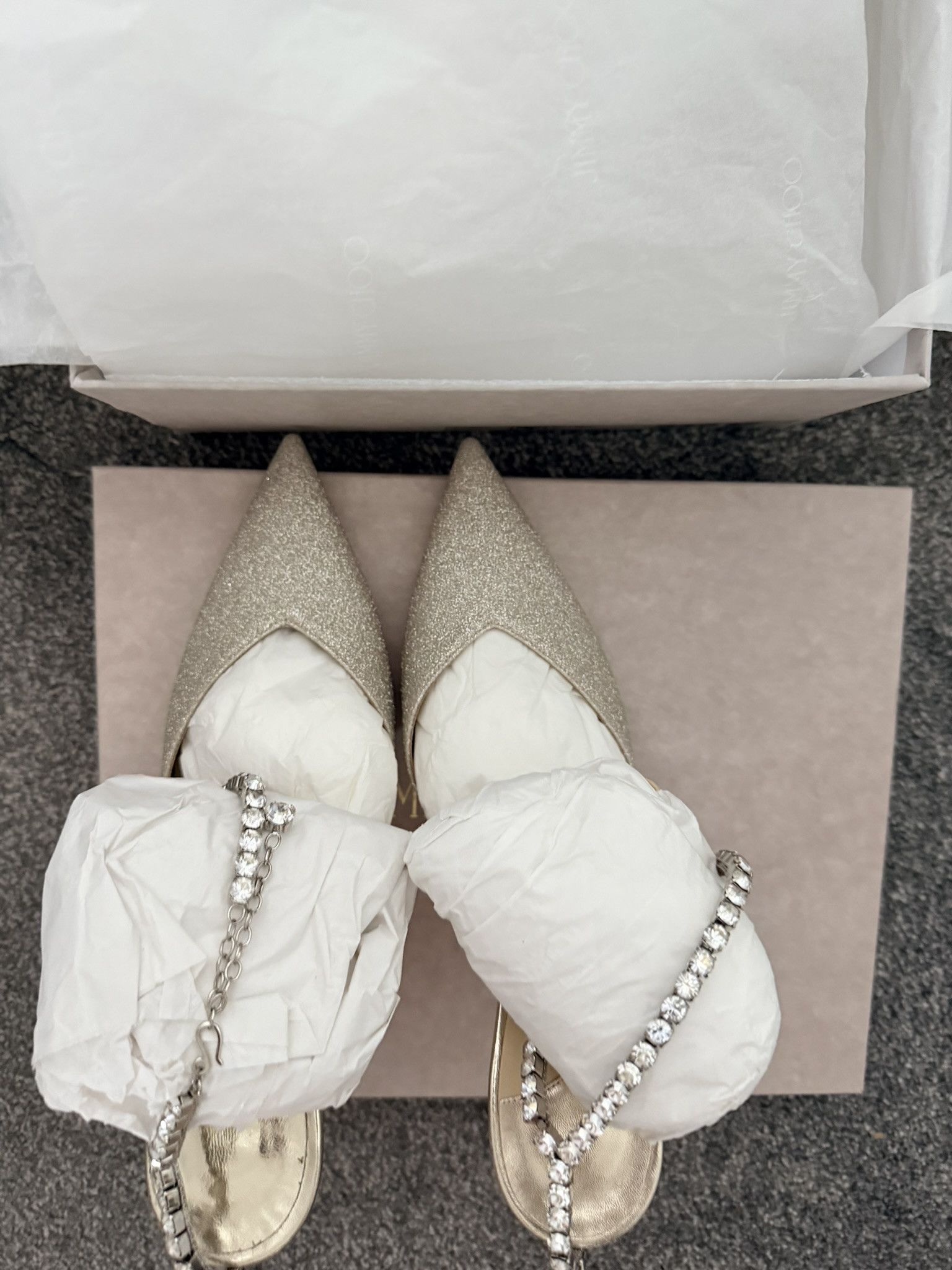 Jimmy Choo Jimmy Choo Saeda 38.5 Platinum Ice Crystal Size US 8.5 / IT 38.5 - 3 Thumbnail