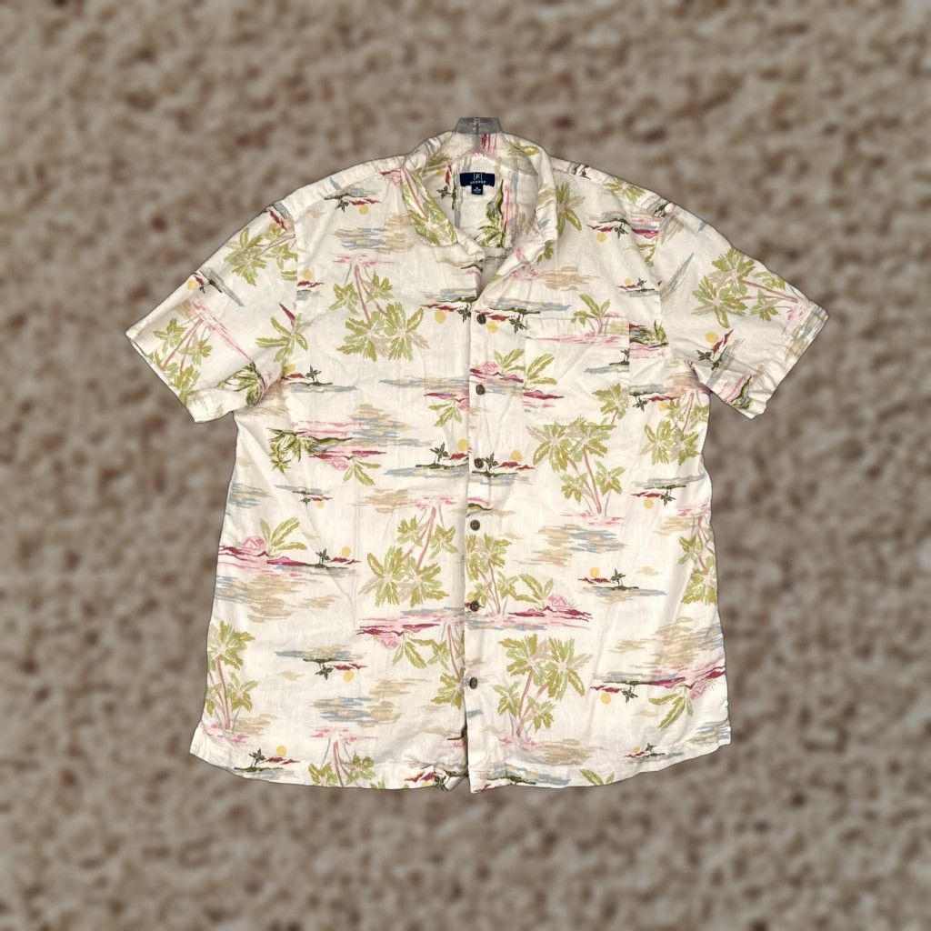 George George Button-Up Shirt Adult XL White Palm Hawaiian Cotton Blend Size US XL / EU 56 / 4 - 1 Thumbnail