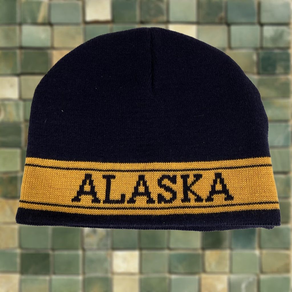 Vintage VINTAGE Arctic Circle Enterprises Beanie Alaska Blue Yellow Beanie Men One Size Blue Size ONE SIZE - 1 Thumbnail