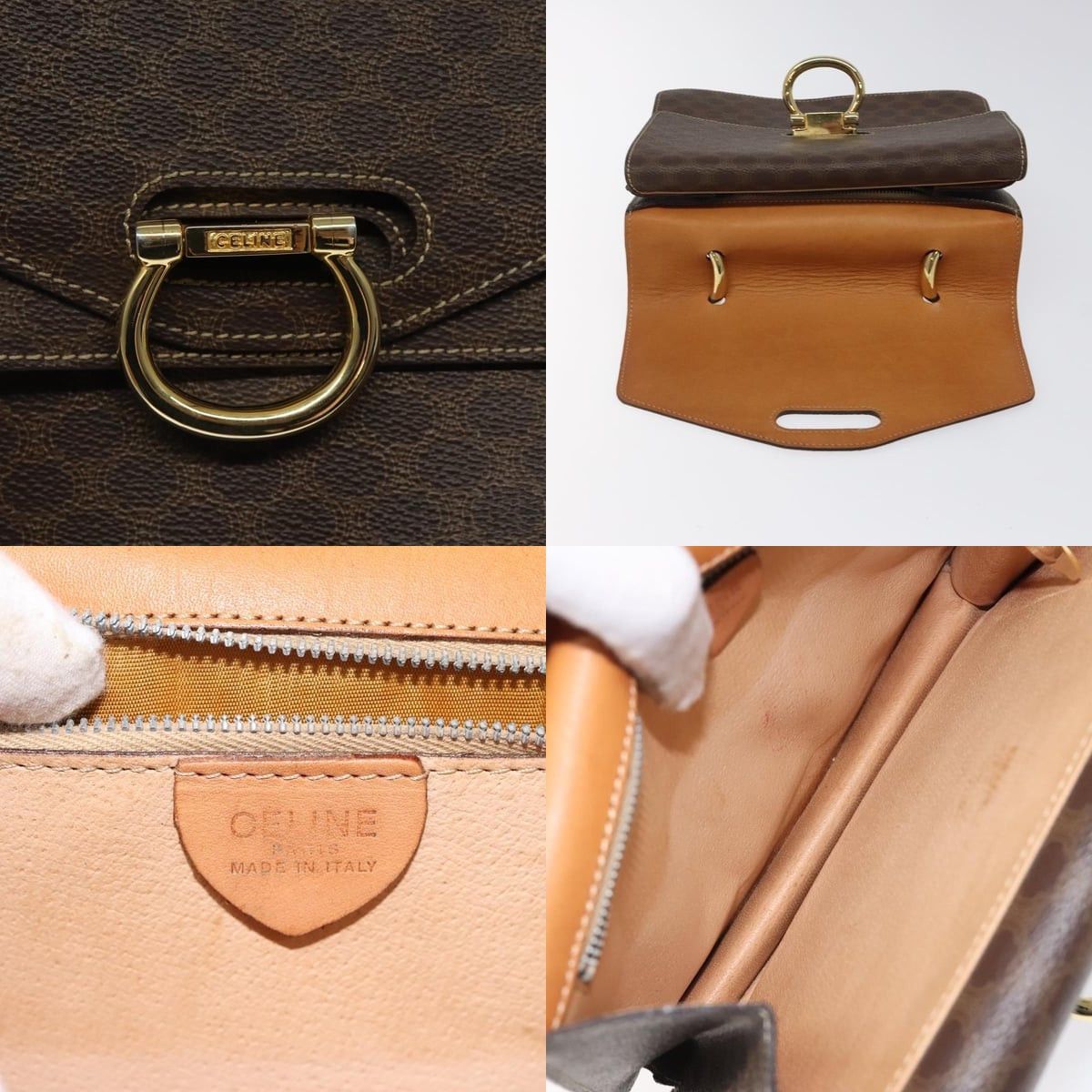 Celine CELINE Macadam Canvas Hand Bag Pvc Leather Brown Gold Size ONE SIZE - 11 Thumbnail
