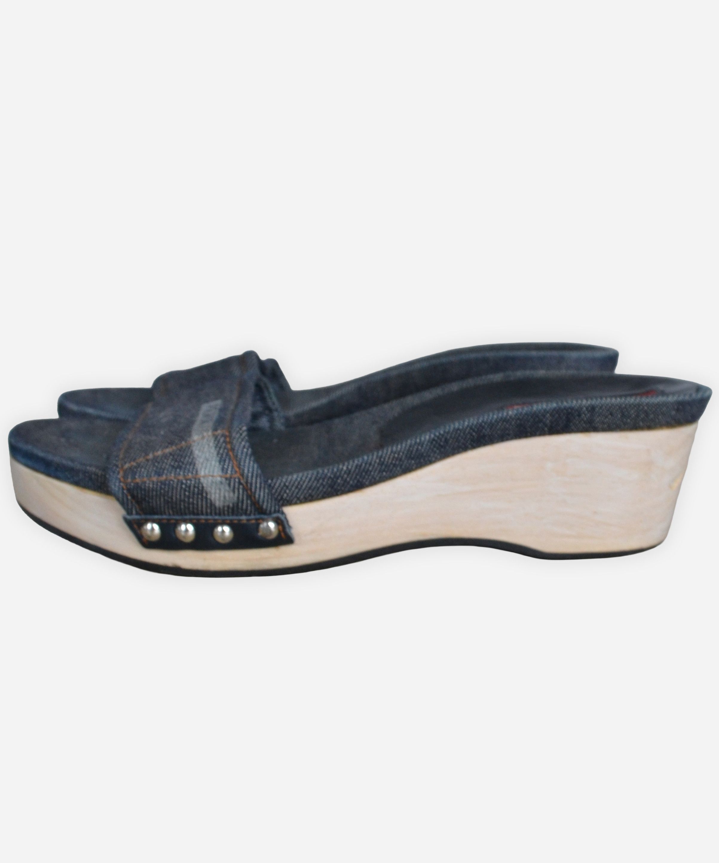 Prada PRADA Slides Slippers Wedge Sandals Blue Logo Denim 90s Size US 6 / IT 36 - 4 Thumbnail