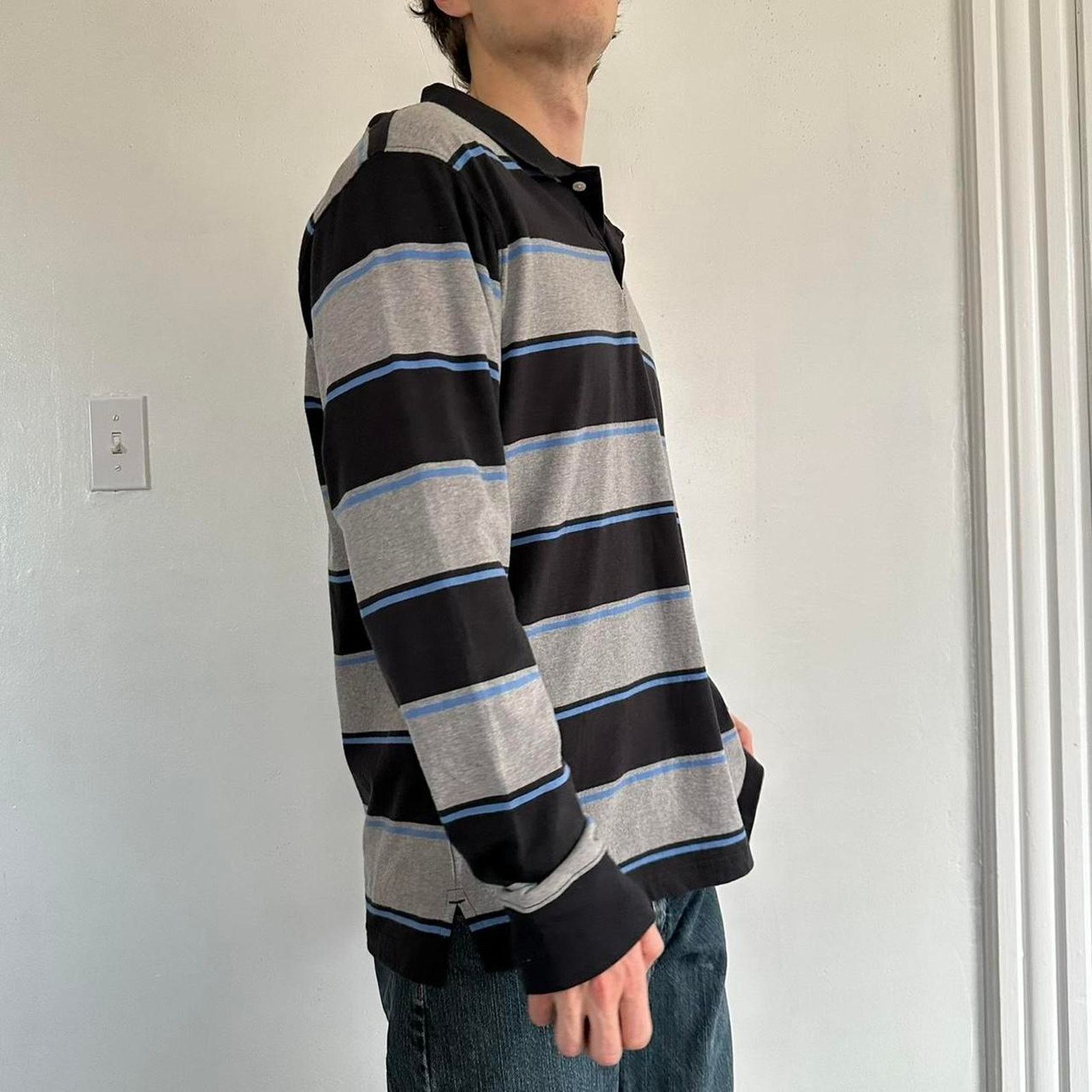 Old Navy × Vintage Vintage Y2K Striped Skater Old Navy Polo Longsleeve Shirt Size US L / EU 52-54 / 3 - 7 Thumbnail