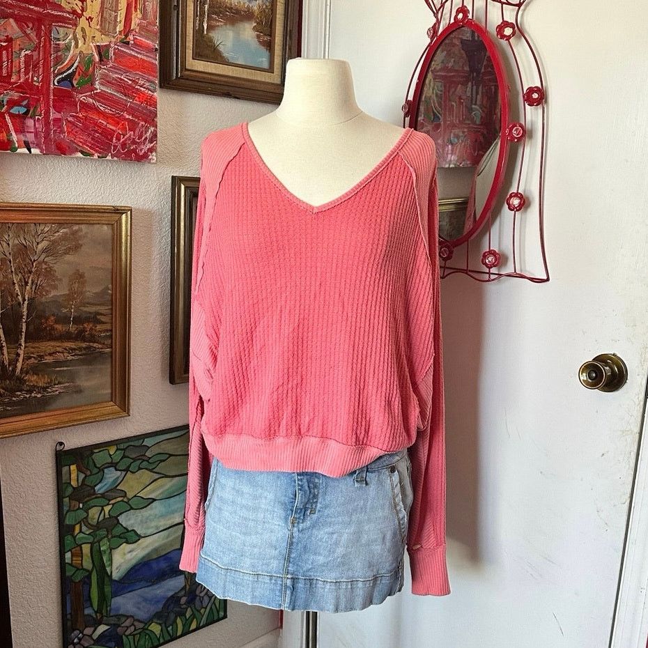 Free People we the free free people pink waffle knit long sleeve shirt Size M / US 6-8 / IT 42-44 - 1 Thumbnail