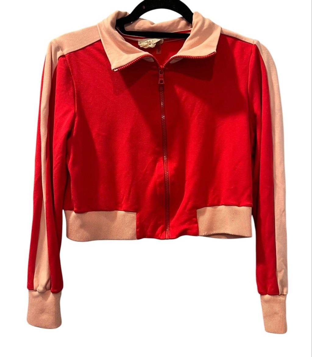 Alice + Olivia Alice + Olivia AIR Jackson Cropped Track Jacket Red Pink Med Size M / US 6-8 / IT 42-44 - 1 Thumbnail
