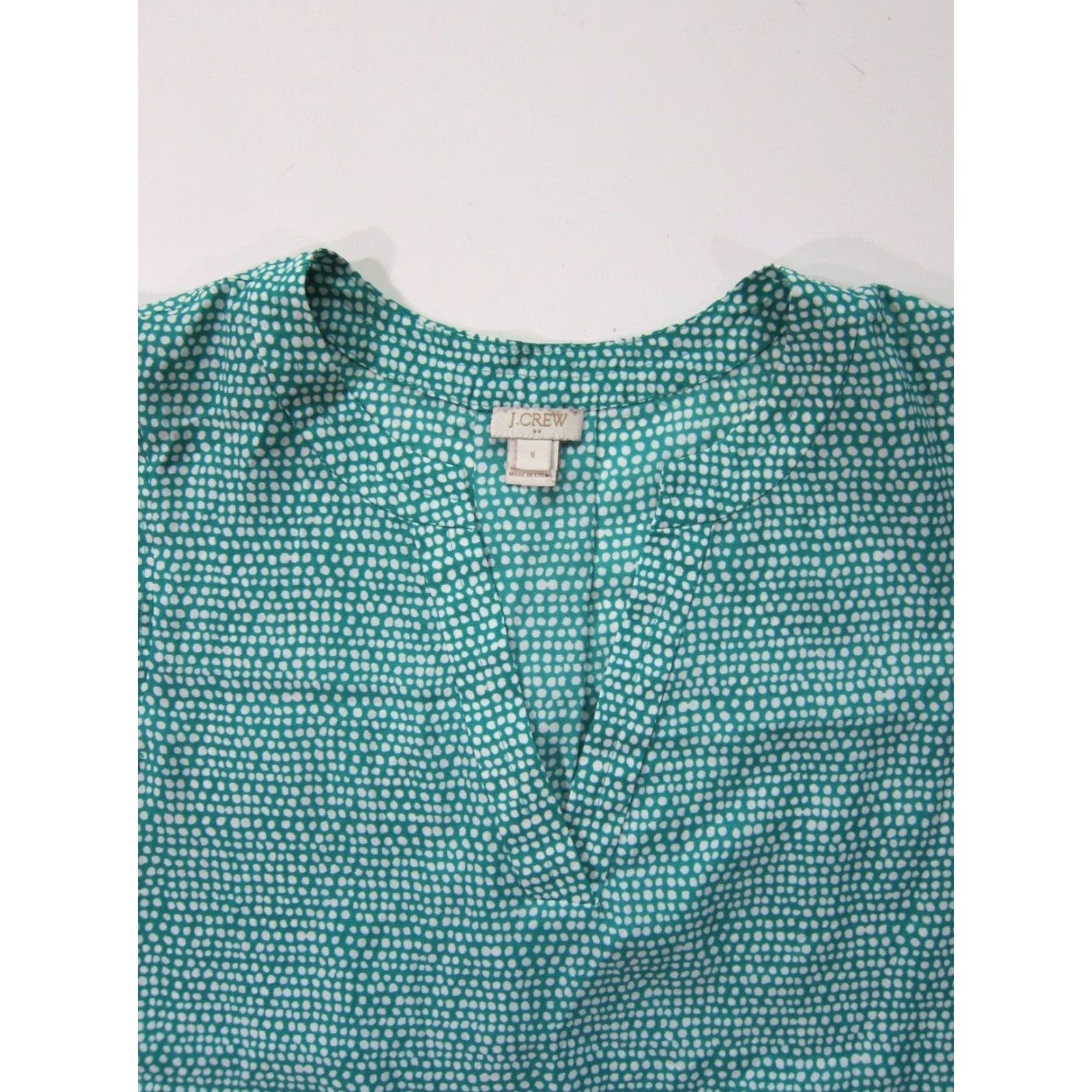 J.Crew J.Crew Green White Polka Dot V-Neck Cap Sleeve Tunic Blouse Women 8 Size M / US 6-8 / IT 42-44 - 4 Thumbnail