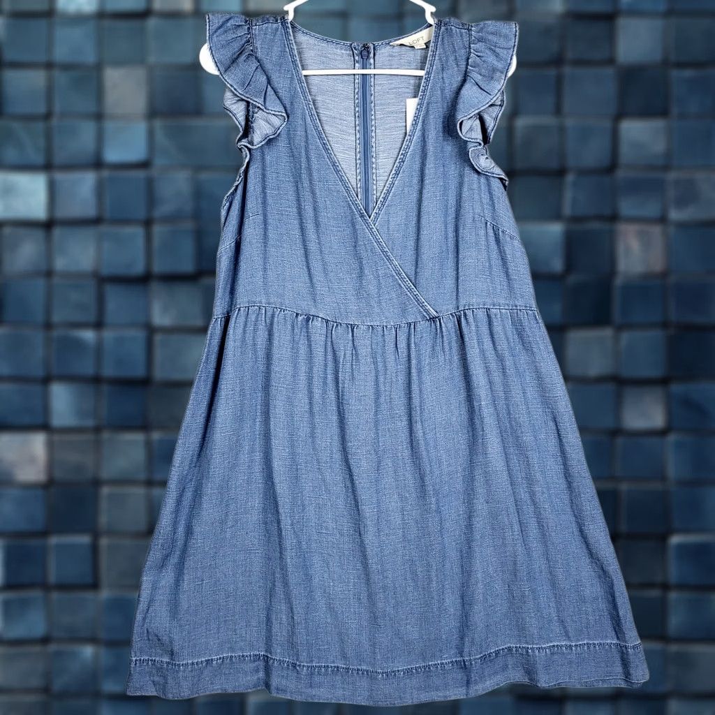 Loft LOFT By Ann Taylor Women’s blue V-neck ruffle sleeve Dress Size 6 NEW Size M / US 6-8 / IT 42-44 - 1 Thumbnail