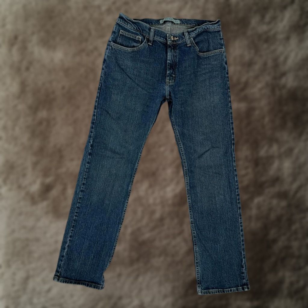 Lee Lee Jeans Mens 32x32 Blue Straight Fit Denim 5 Pocket Zip Fly Leather Logo Hardware Vintage No Size US 32 / EU 48 - 1 Thumbnail