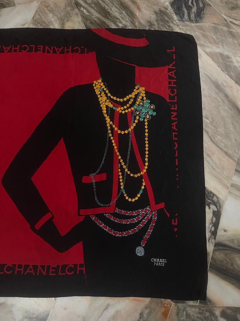 Chanel Chanel Silk Scarf Red and Black Color Size ONE SIZE - 5 Thumbnail
