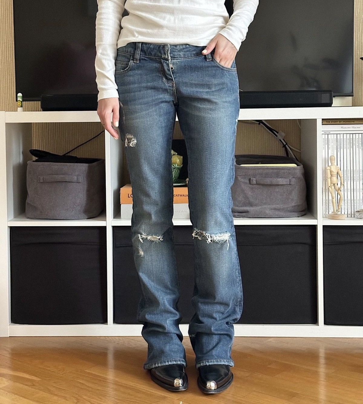 Balmain BALMAIN Decarnin FW2010 Flared Biker Distressed Denim Jeans Size US 28 / EU 44 - 1 Thumbnail