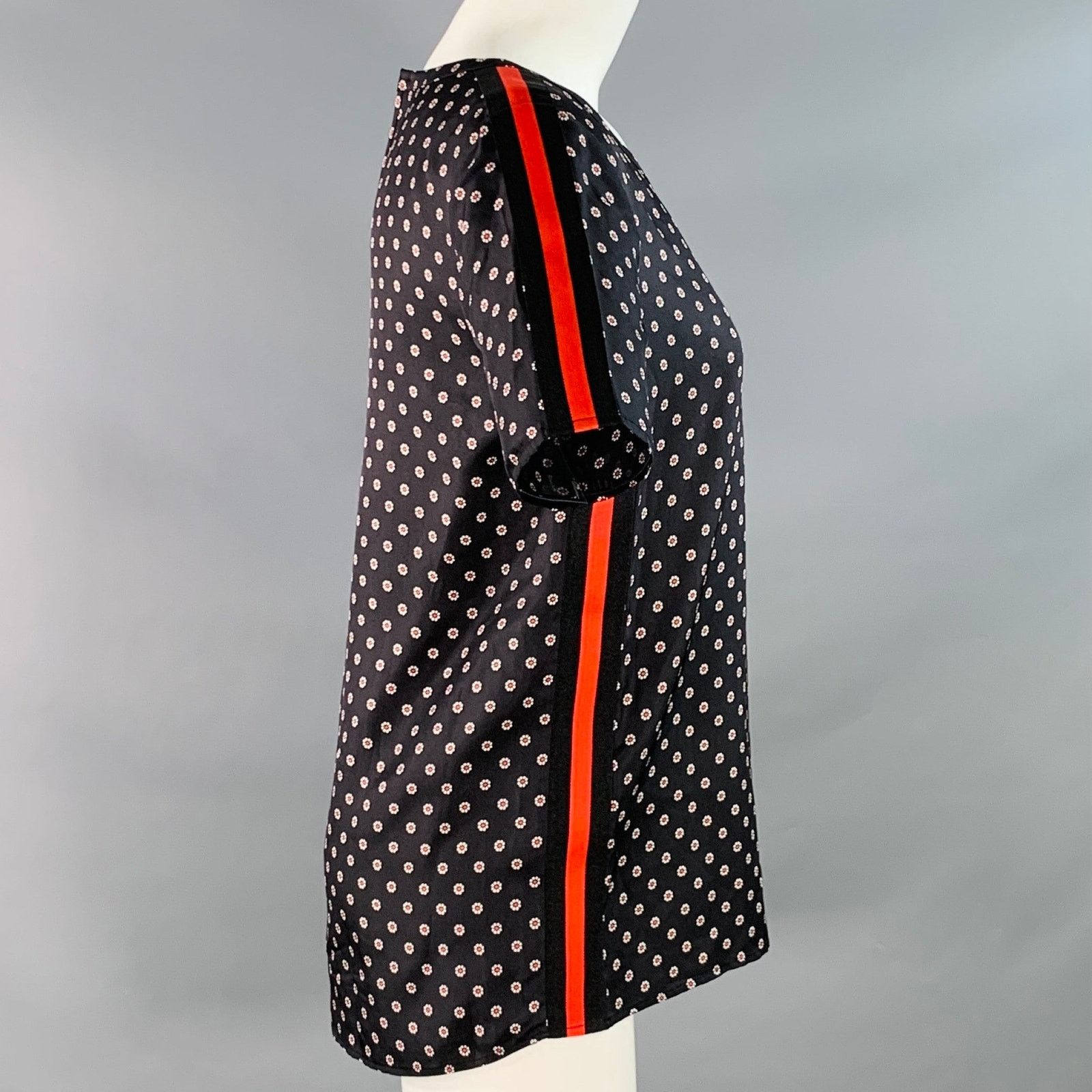 The Kooples Size S Black Red White Silk Floral Short Sleeve Casual Top Size S / US 4 / IT 40 - 3 Thumbnail