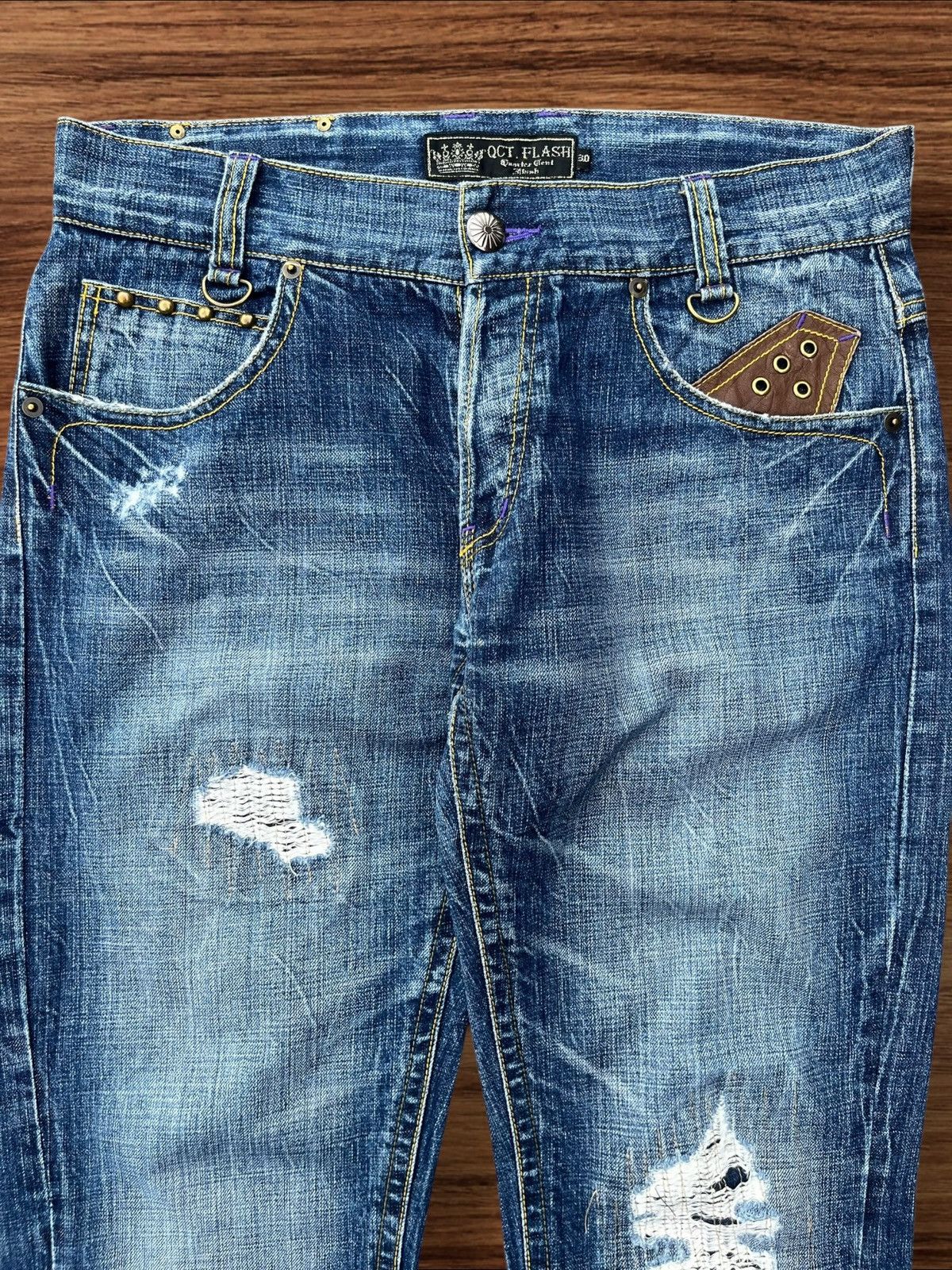 Japanese Brand Vintage Japanese Brand Blue Washed Buttonfly Distressed Jean Size US 31 - 5 Thumbnail