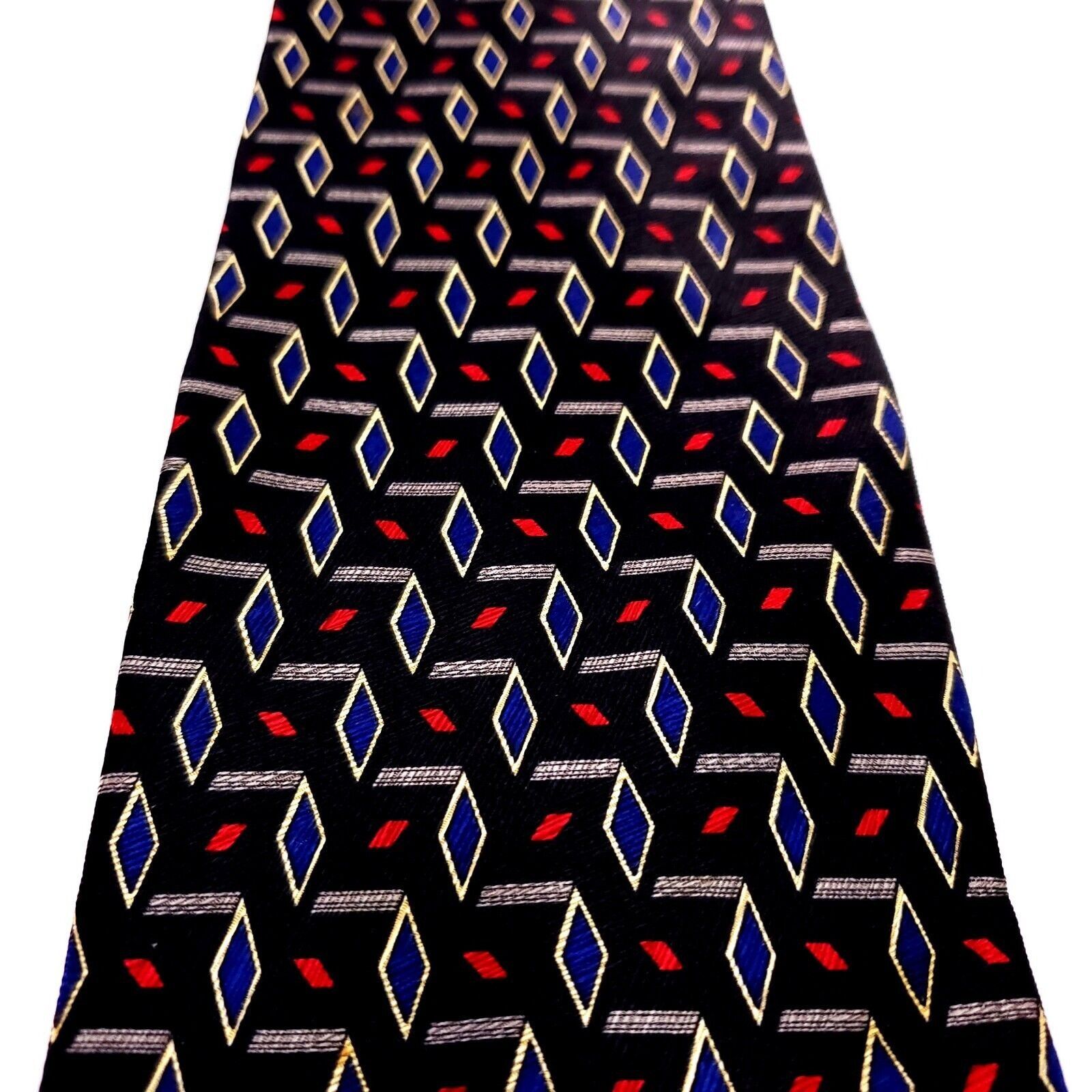 Vintage Ferrell Reed Nordstrom Silk Tie Black Red Blue Geometric USA Size ONE SIZE - 2 Thumbnail