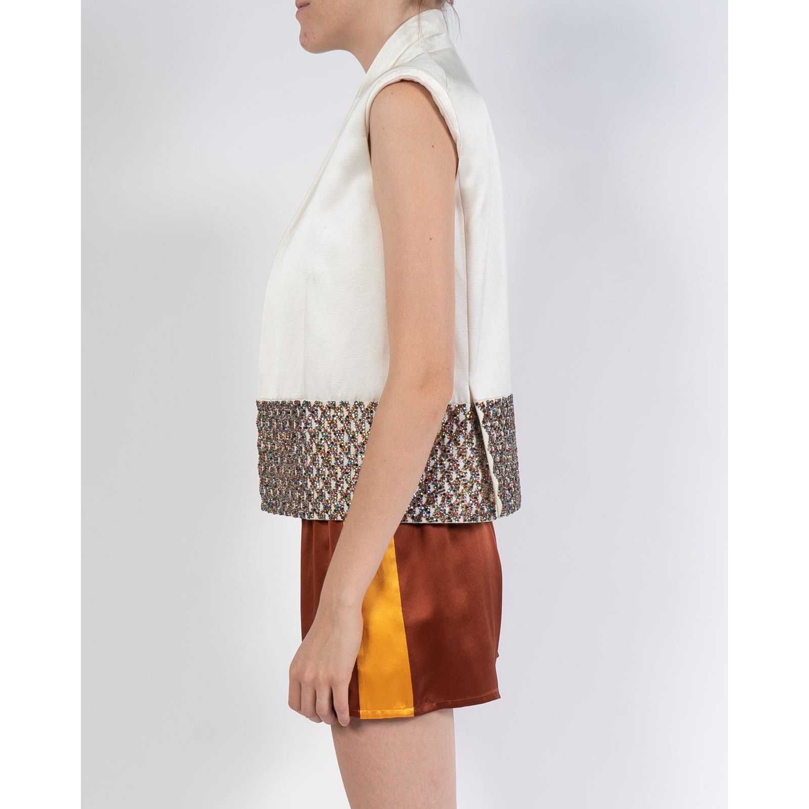 Haider Ackermann SS14 Glitter Detail Vest in White Taroni Silk Size S / US 4 / IT 40 - 4 Thumbnail