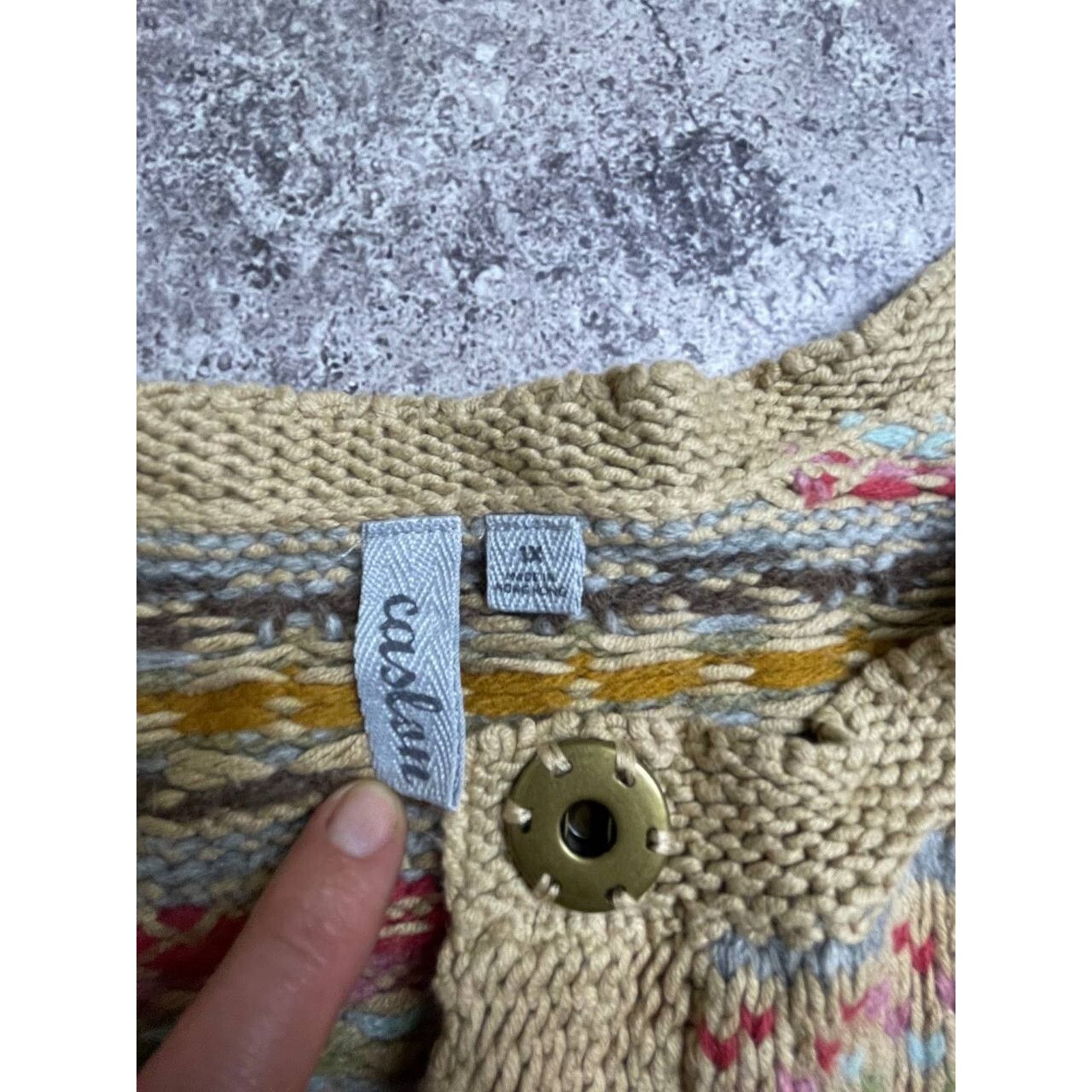 Vintage Vintage Caslon Boho Knit Short Sleeve Cardigan Beige Fair Size XL / US 12-14 / IT 48-50 - 5 Thumbnail