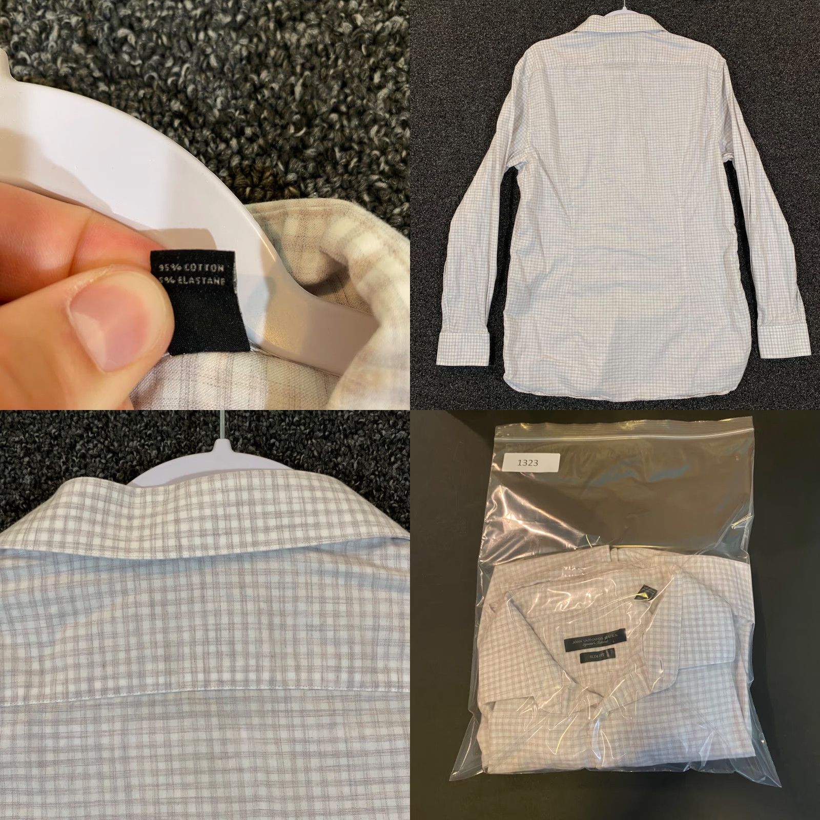 John Varvatos John Varvatos Men's Dress Shirt 16 Slim Fit Long Sleeve White Gray Plaid Business Casual Size US L / EU 52-54 / 3 - 8 Thumbnail
