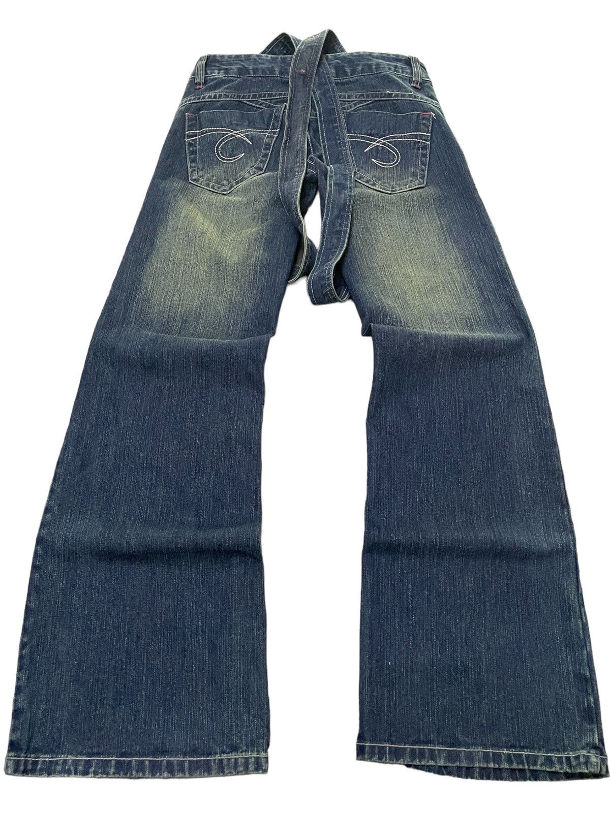 If Six Was Nine × Le Grande Bleu (L.G.B.) Spica Japan Mud Mooss Flared Wide Parachute Suspender Jeans Size US 30 / EU 46 - 2 Thumbnail