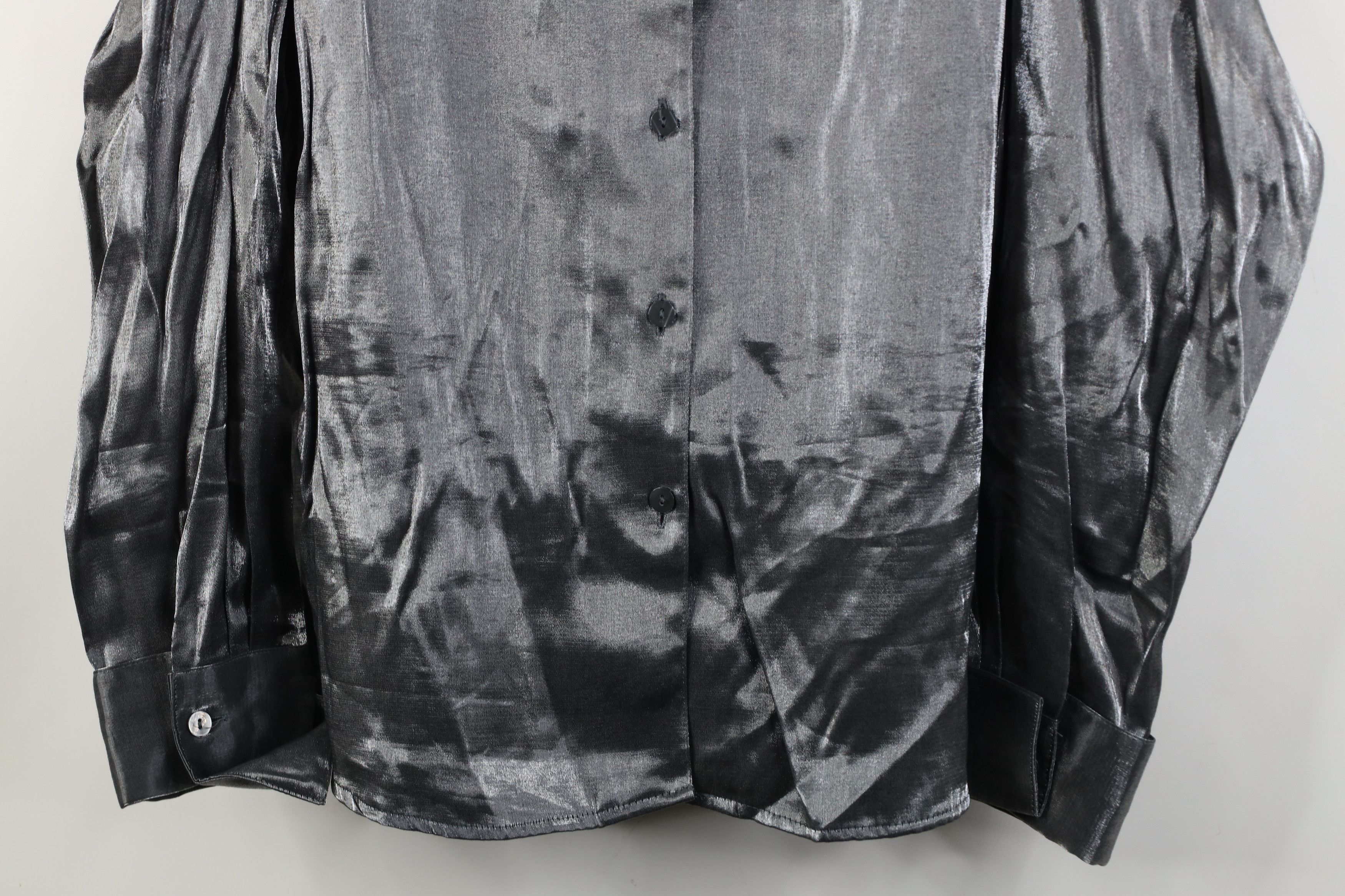 Vintage Vintage 90s Streetwear Metallic Button Shirt Silver Size 3XL / US 20-22 - 3 Thumbnail