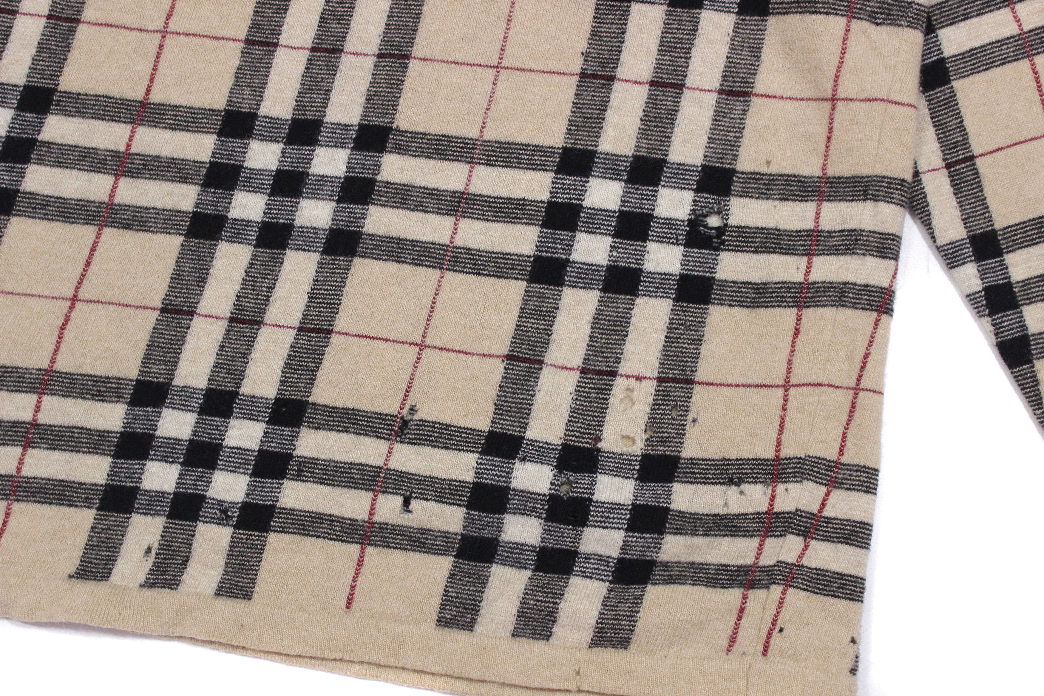Burberry 00S Nova Check Distressed Wool Knit Vintage Size US XL / EU 56 / 4 - 4 Thumbnail