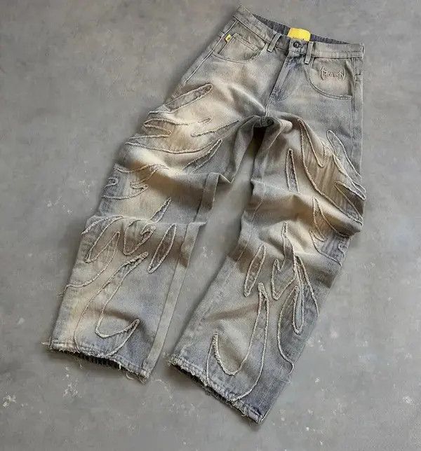 Designer × Japanese Brand × Jean Retro Raw Edge Embroidery Baggy Jeans Size US 32 / EU 48 - 3 Thumbnail