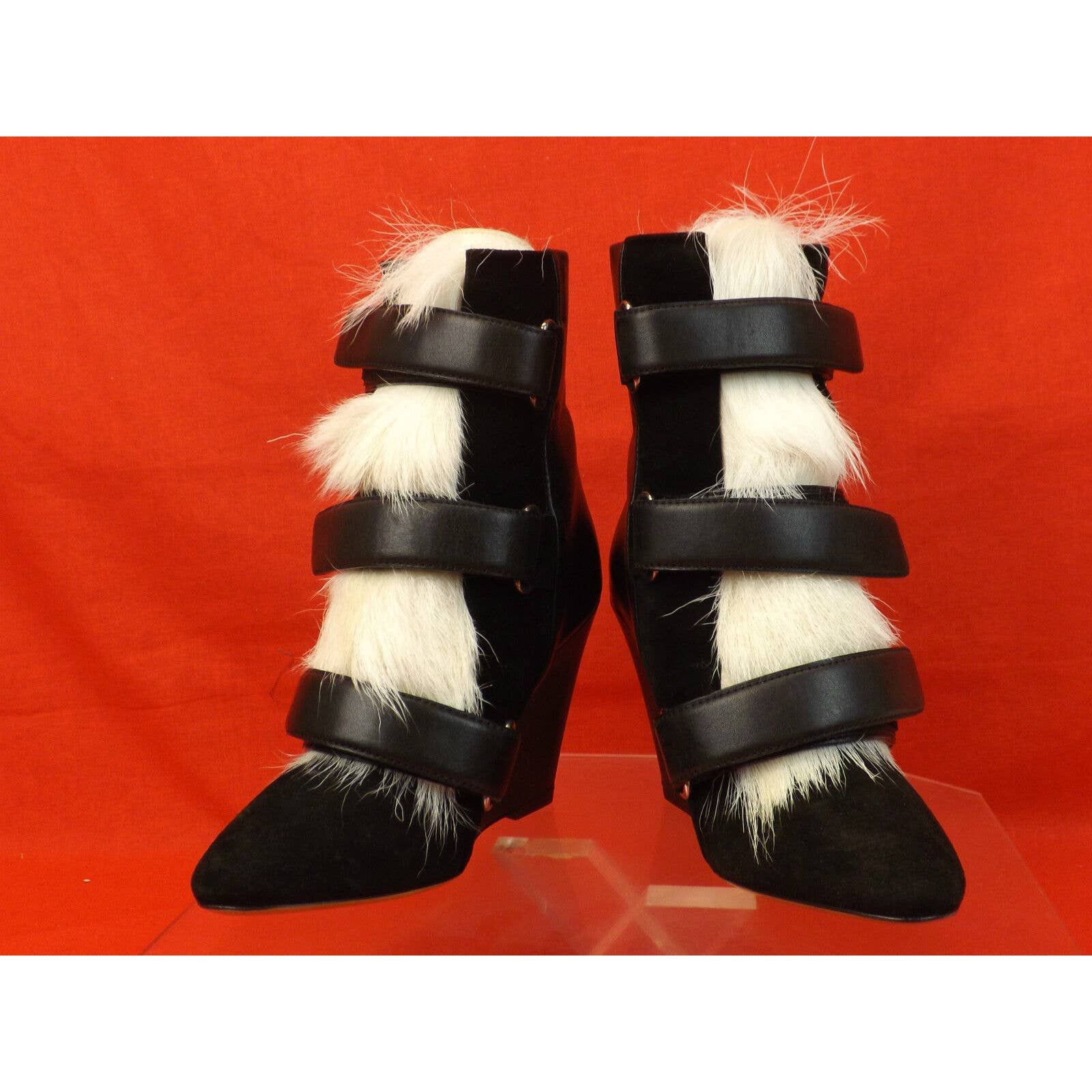 image of Isabel Marant Pierce Black Leather Suede Fur Belted Ankle Boots 37 7 $1K, Women's