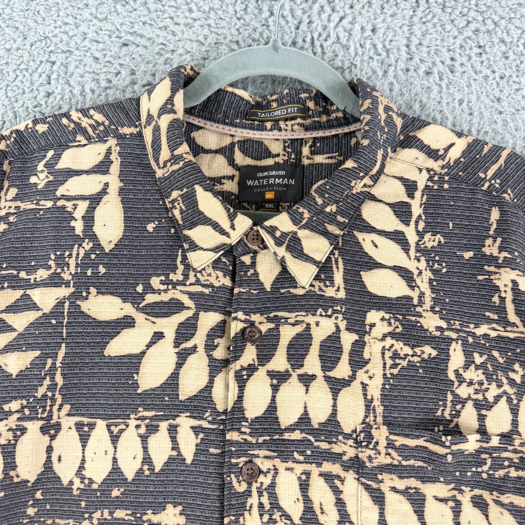 Quiksilver Quiksilver Waterman Button-Up Shirt Mens XXL Beige Floral Short Sleeve Classic Collared SS Size US XXL / EU 58 / 5 - 2 Thumbnail
