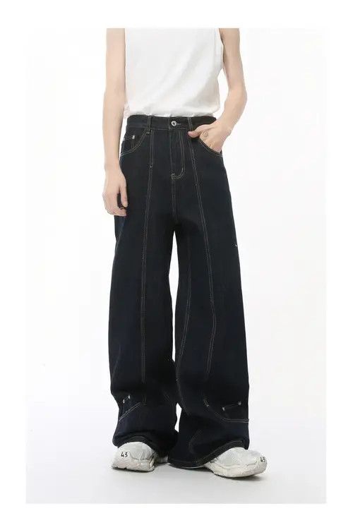 Japanese Brand × Jean Pants Dark blue deconstructed wide-leg straight jeans Size US 32 / EU 48 - 1 Thumbnail