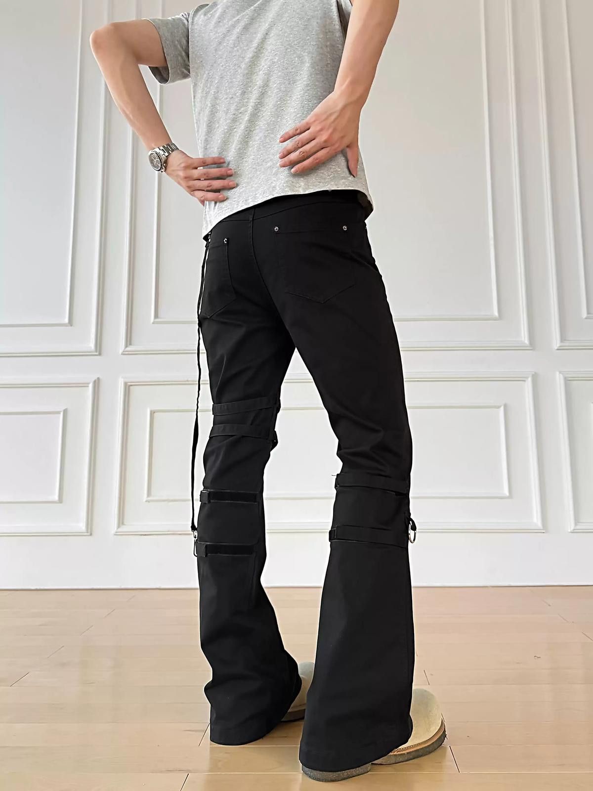 Other Black Flared Stacked Pants with Straps Size US 32 / EU 48 - 5 Thumbnail