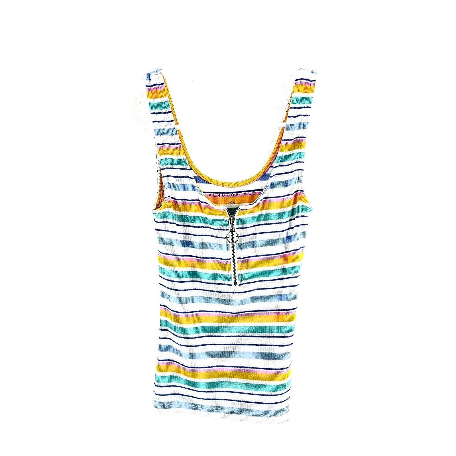 Aeropostale Aeropostale XS White Orange Green Blue Striped Tank Top 1/4 Size XS / US 0-2 / IT 36-38 - 2 Thumbnail