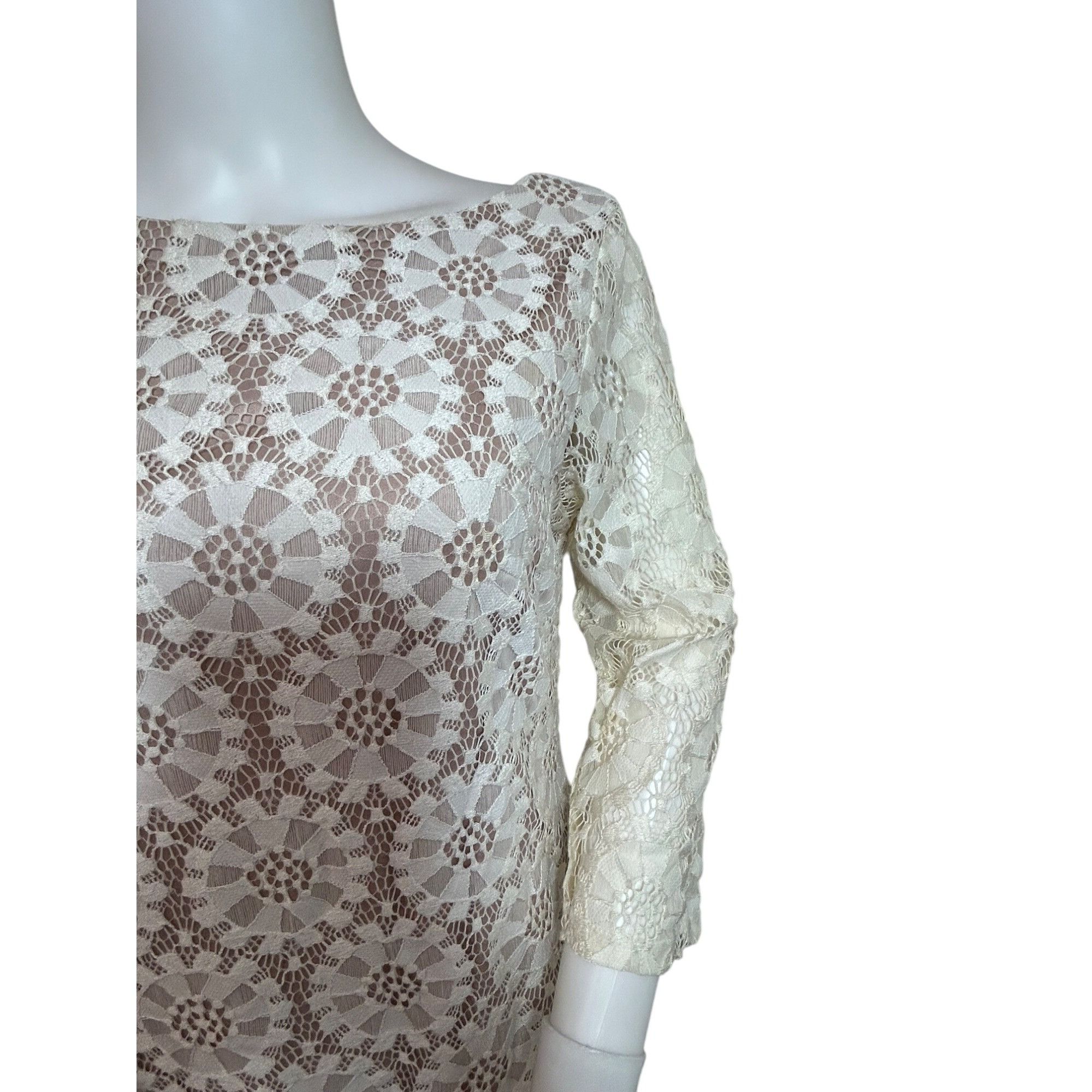 Vince Camuto Dress Lace Overlay Ivory Taupe 8 Above Knee She