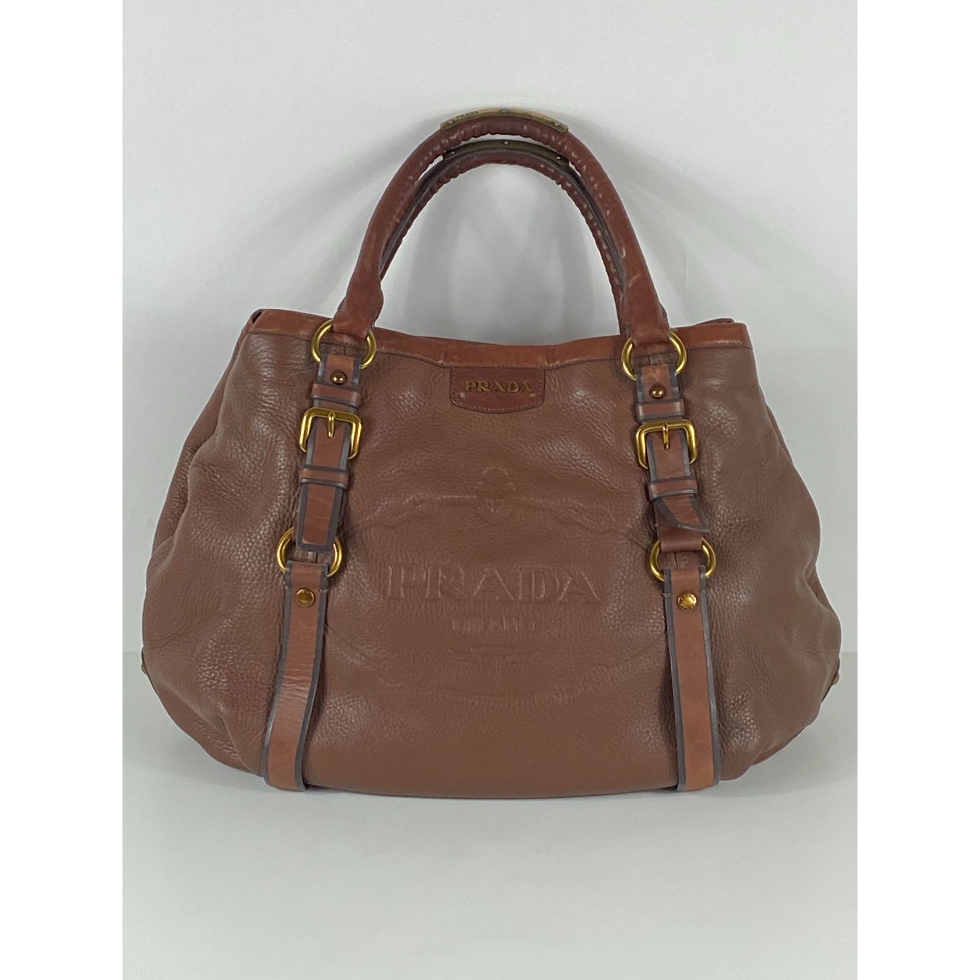 Prada Prada Brown Leather Shoulder Hand Bag w/ Gold Hardware Women Size ONE SIZE - 1 Thumbnail
