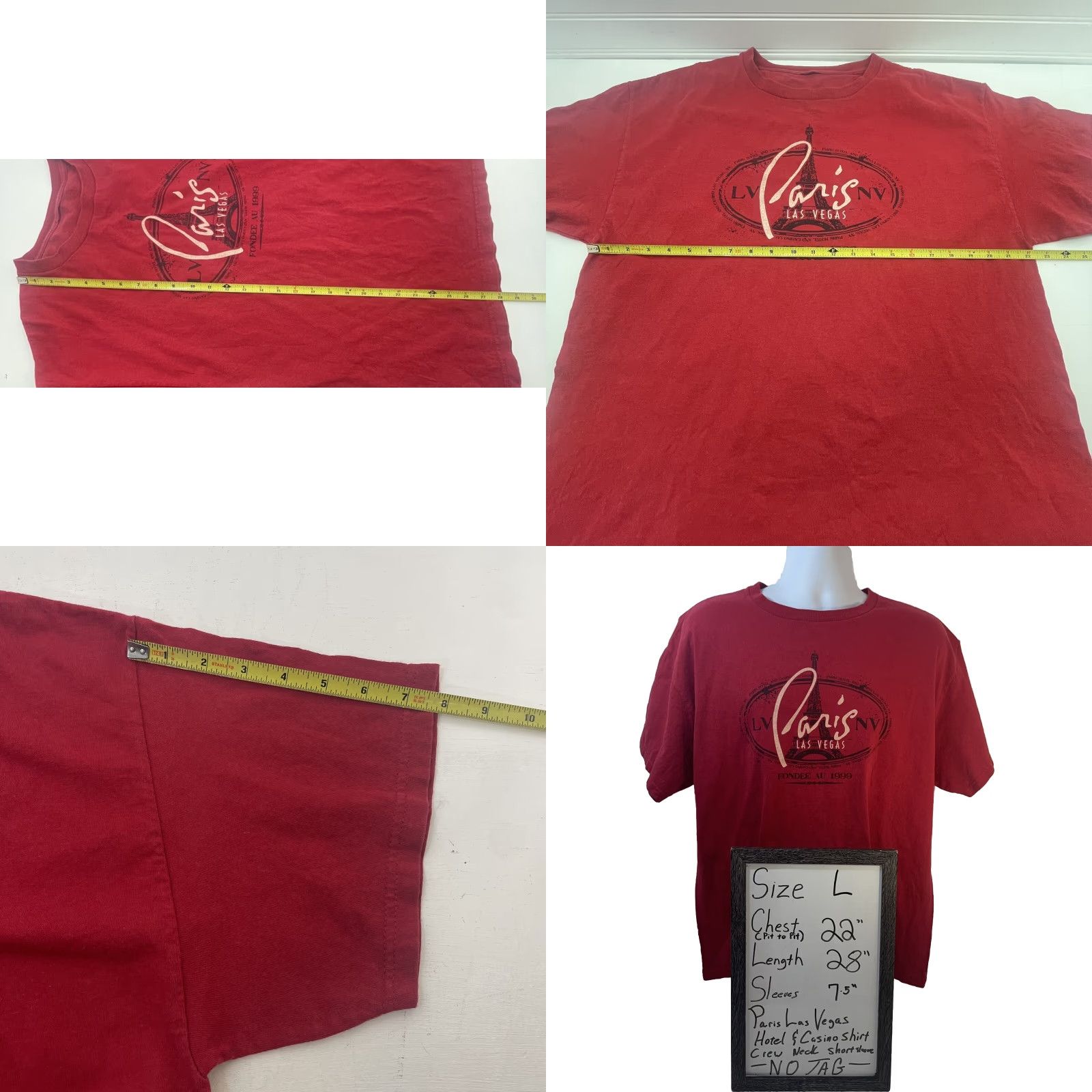 Vintage Paris Las Vegas Shirt Men Large Red Crew Neck Eiffel Tower Casino Logo Graphic Print T-Shirt Size L Size US L / EU 52-54 / 3 - 9 Thumbnail