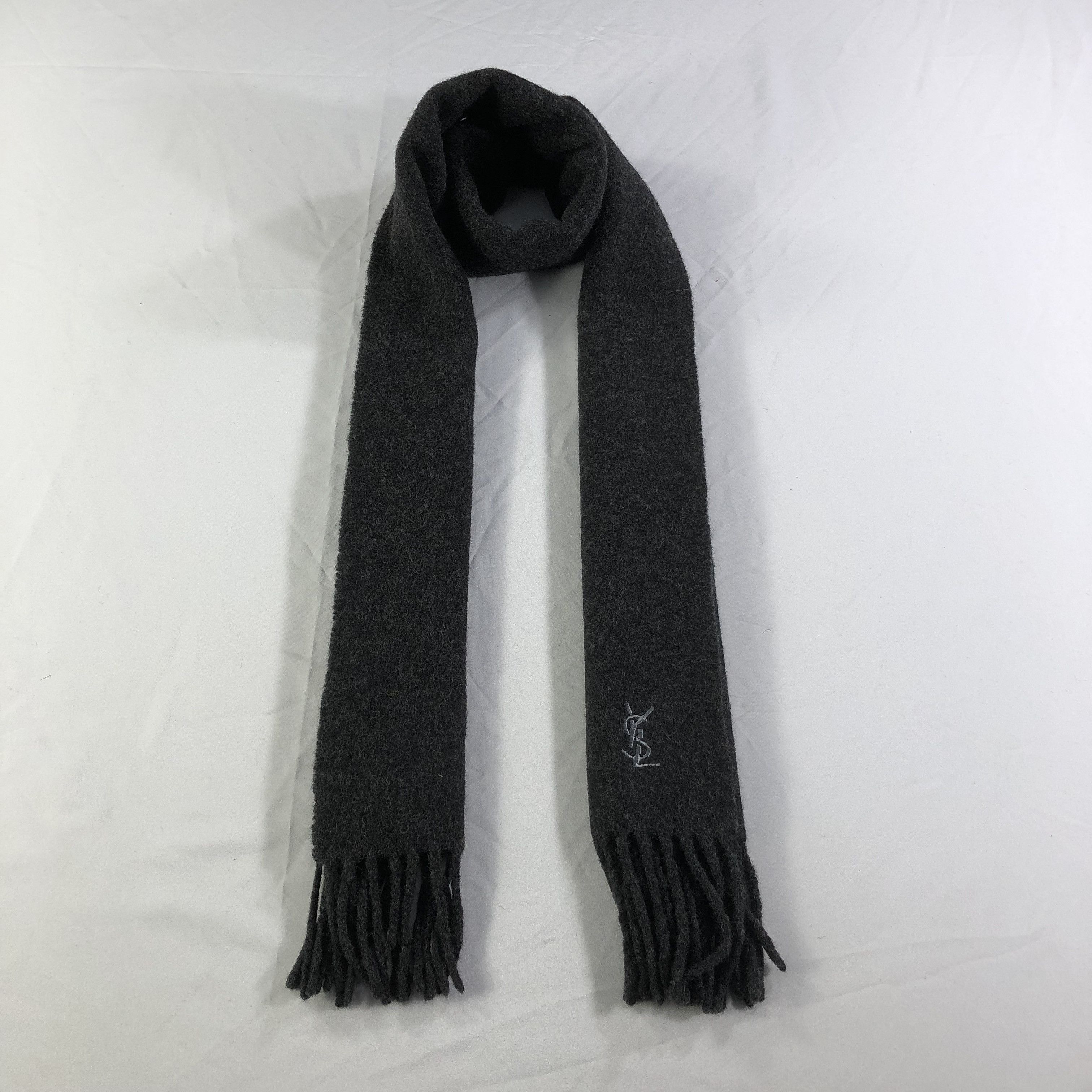 YSL Plain Grey Merino Scarf Muffler V1499