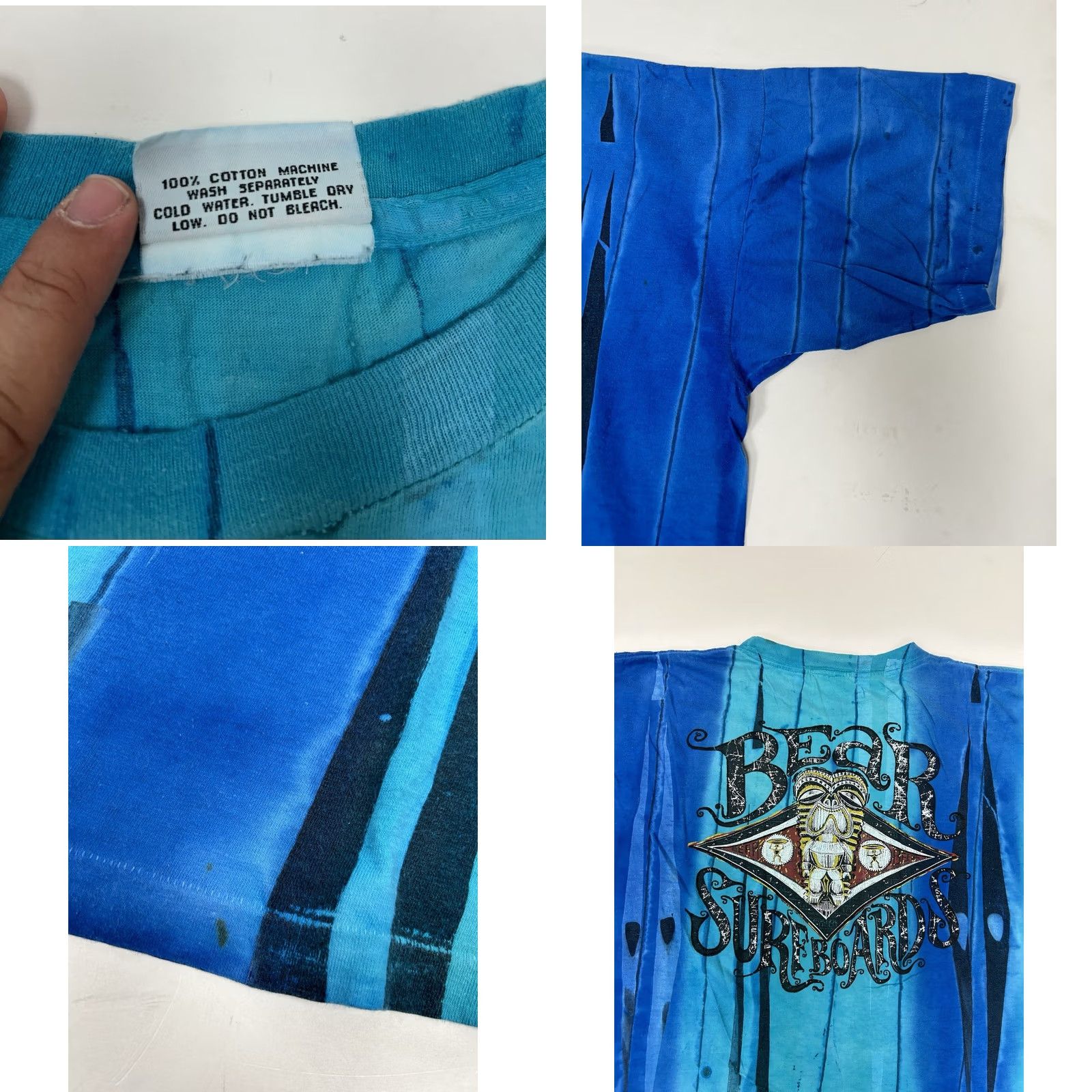 Vintage VINTAGE Bear Surfboards Tie-Dye Blue Shirt XL/2XL 26.5x28.75 Inches Made In USA Size US XL / EU 56 / 4 - 8 Thumbnail
