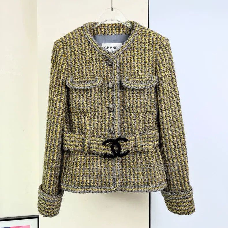 Chanel Chanel 17B yellow-gray tweed knitted belt jacket Size XXS / US 00 / IT 34 - 1 Thumbnail