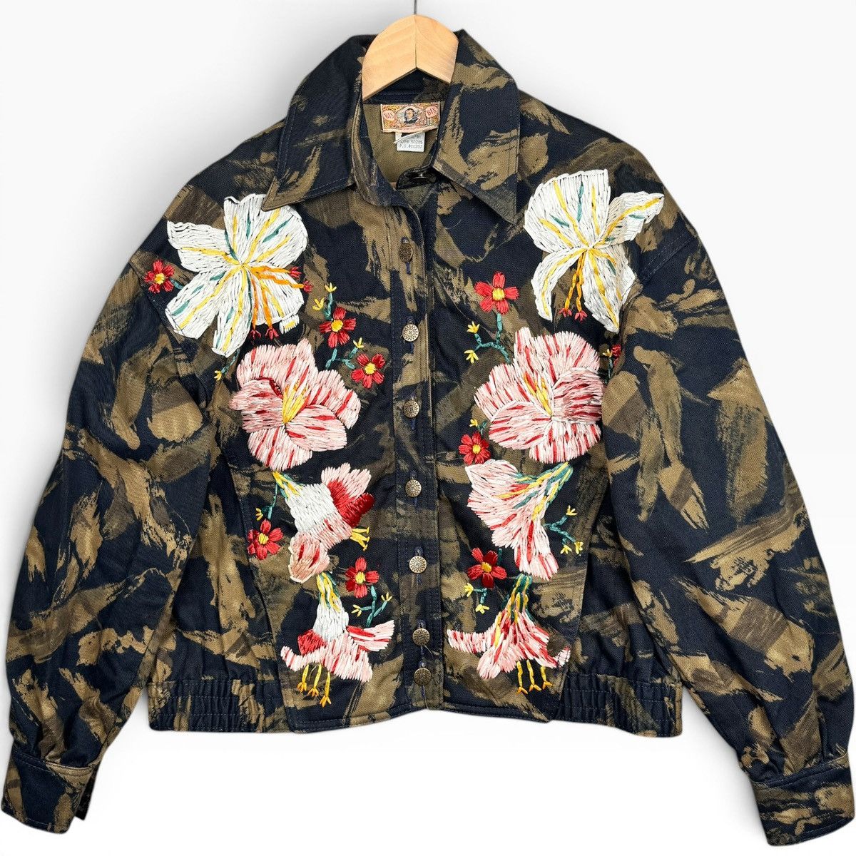 Other Gene Ewing Bis Bomber Jacket Camo Floral Embroidered VTG 90s Size M / US 6-8 / IT 42-44 - 1 Thumbnail