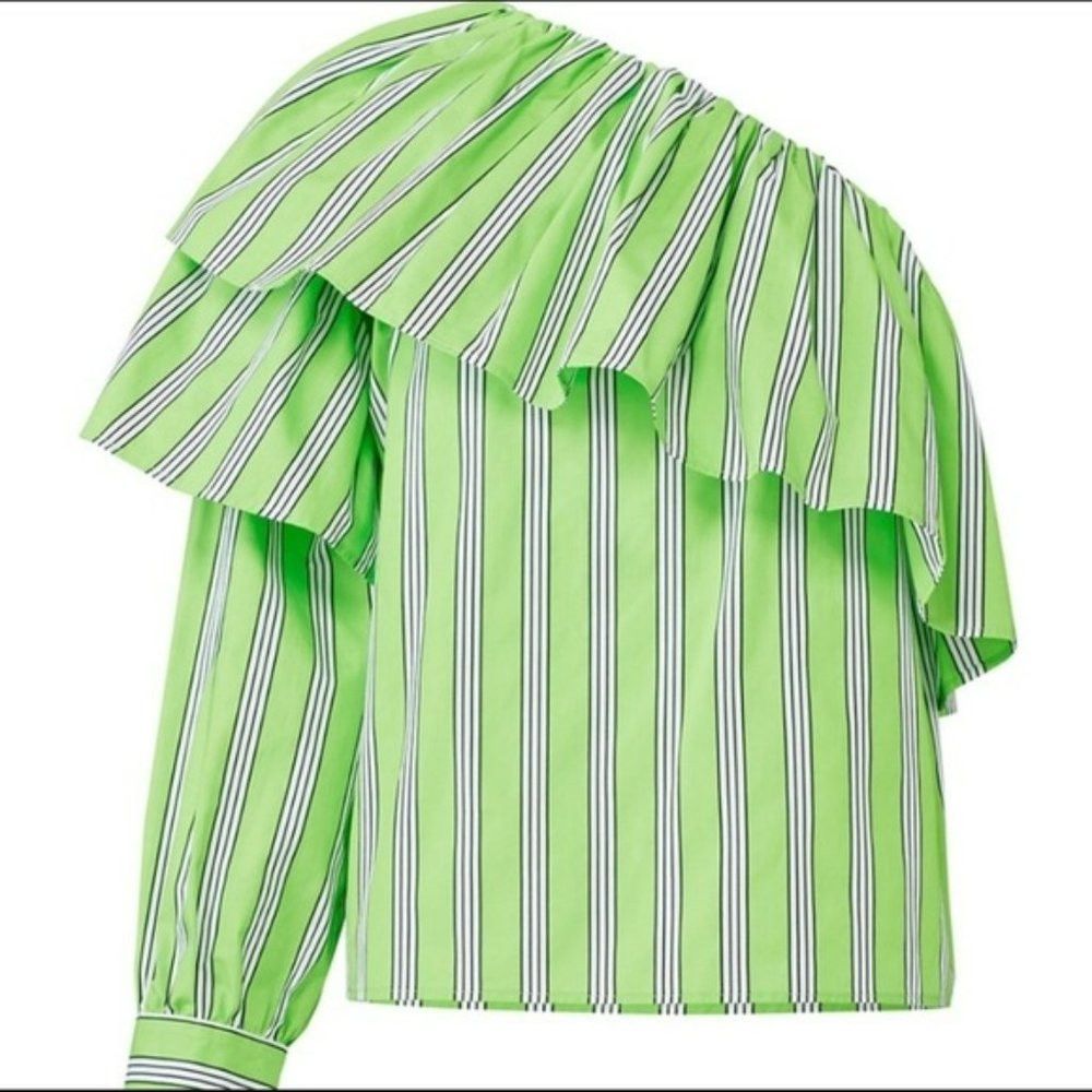 MSGM New MSGM Neon Striped Ruffle Cotton One Shoulder Top Blouse Size M / US 6-8 / IT 42-44 - 4 Thumbnail