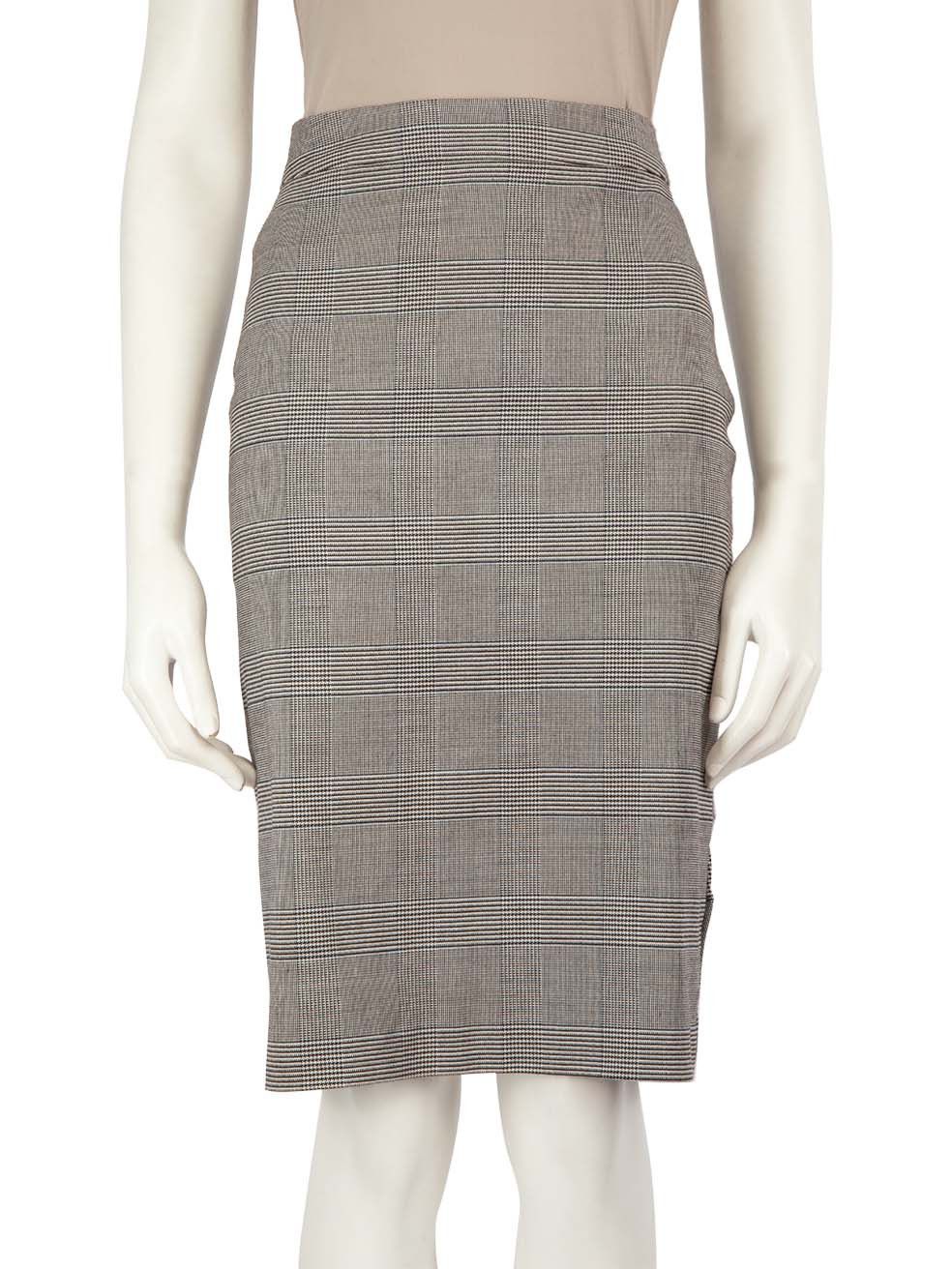 Grey Tartan Ruched Knee Length Pencil Skirt