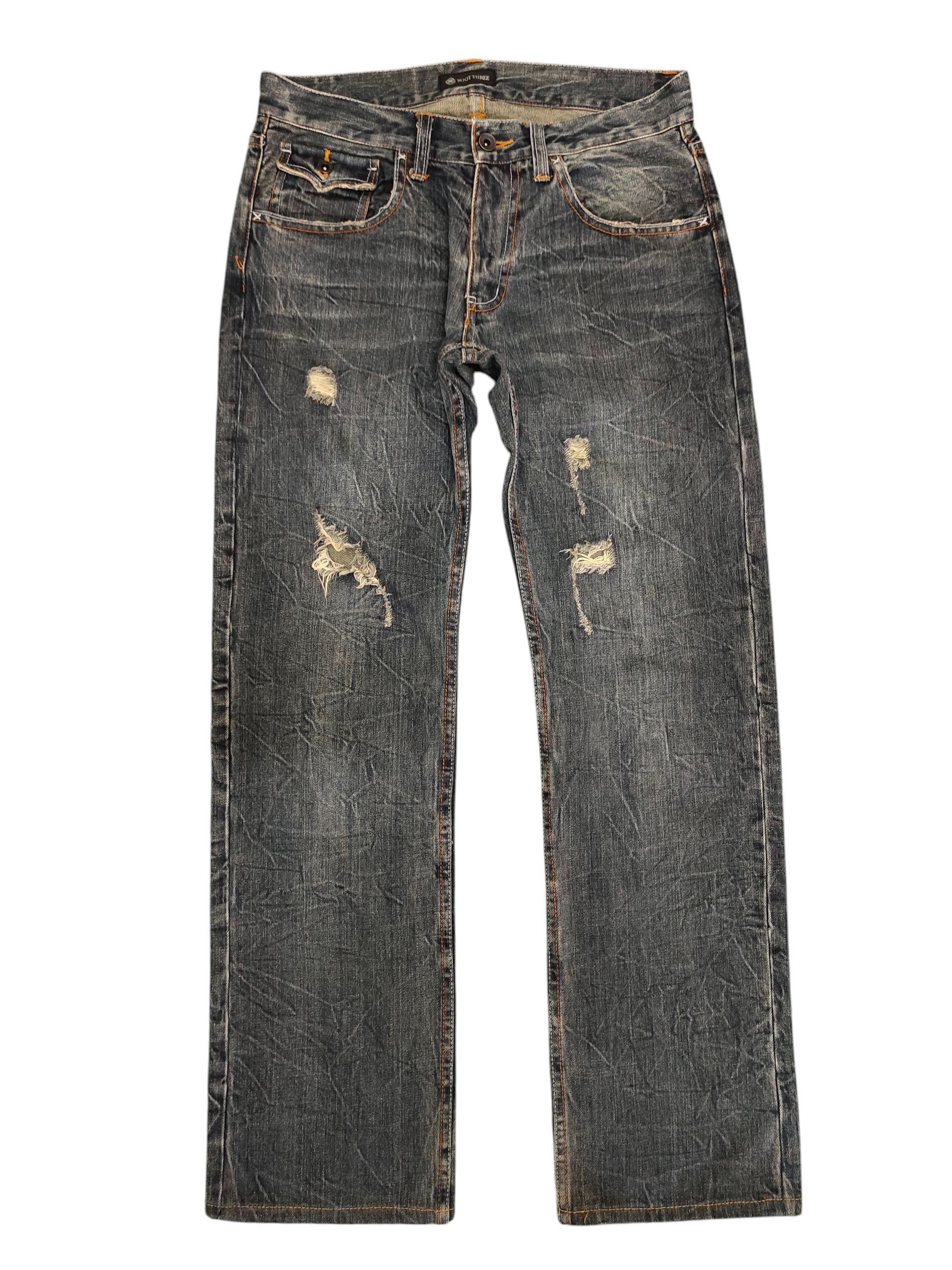 Japanese Brand Root Three Clawmark Distress Faded Jeans