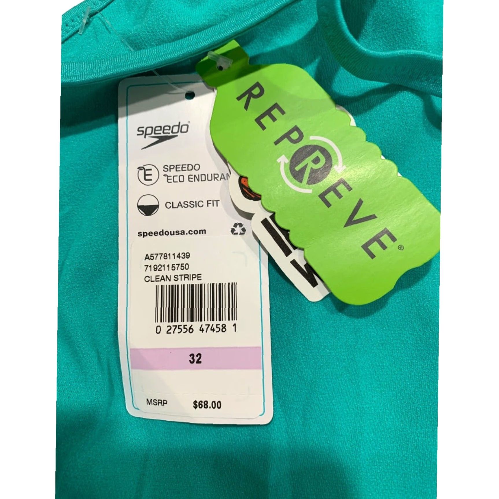 Speedo VINTAGE Speedo Womens One Piece Women's Classic Fit Clean Stripe Eco Endurance Size 32 Green 90s? Size ONE SIZE - 7 Thumbnail