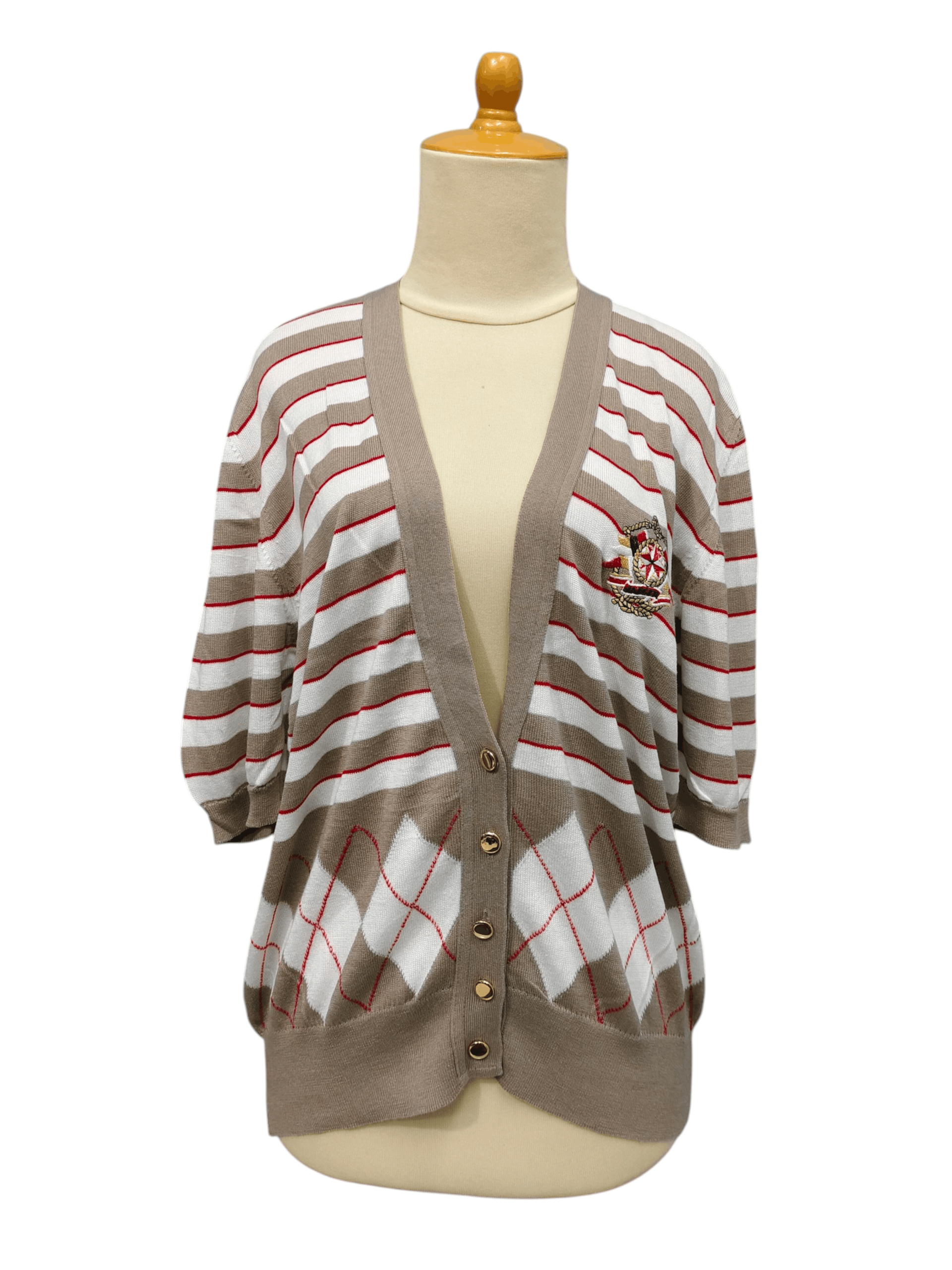 Jaeger 💥 Vtg Jaeger 💥 Striped Knit Short Cardigan Size L / US 10 / IT 46 - 1 Thumbnail