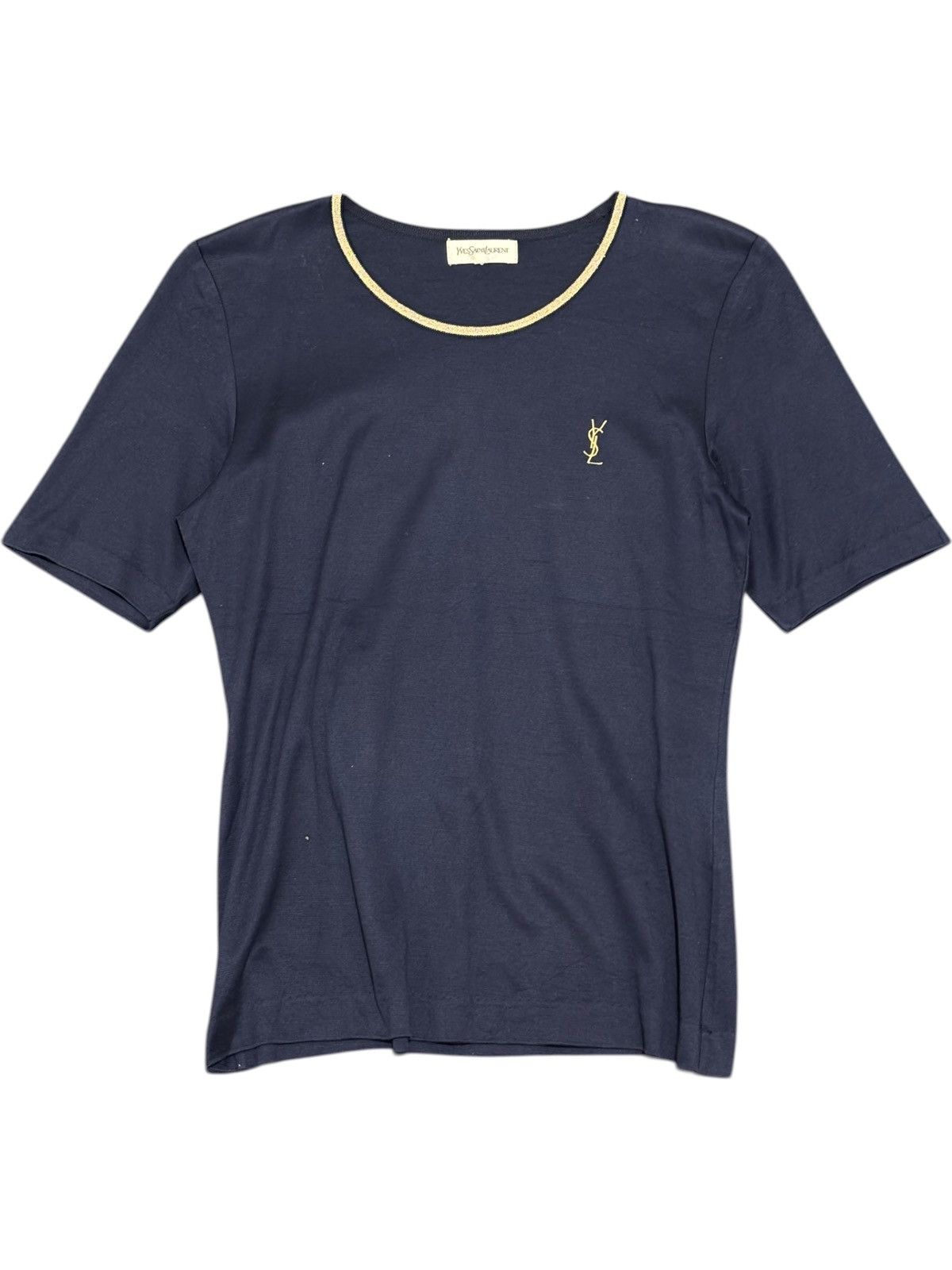 Yves Saint Laurent Yves Saint Laurent Dark Blue Gold Glitter Logo Pullover jpn Size L / US 10 / IT 46 - 3 Thumbnail