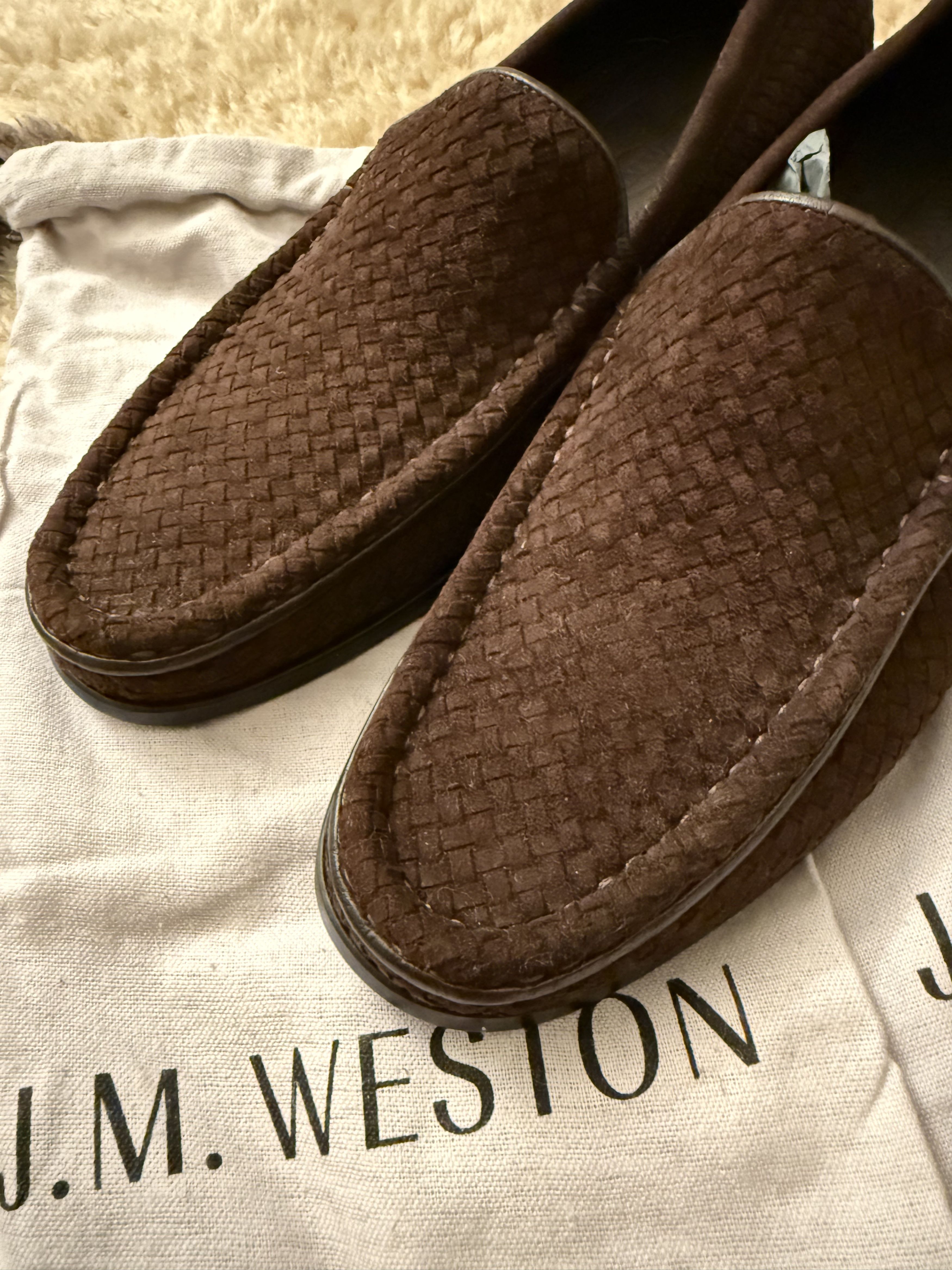 J.M. Weston J.M. WESTON Woven Supple Ebony Suede Goatskin Loafers -Brown Size US 9 / EU 42 - 3 Thumbnail